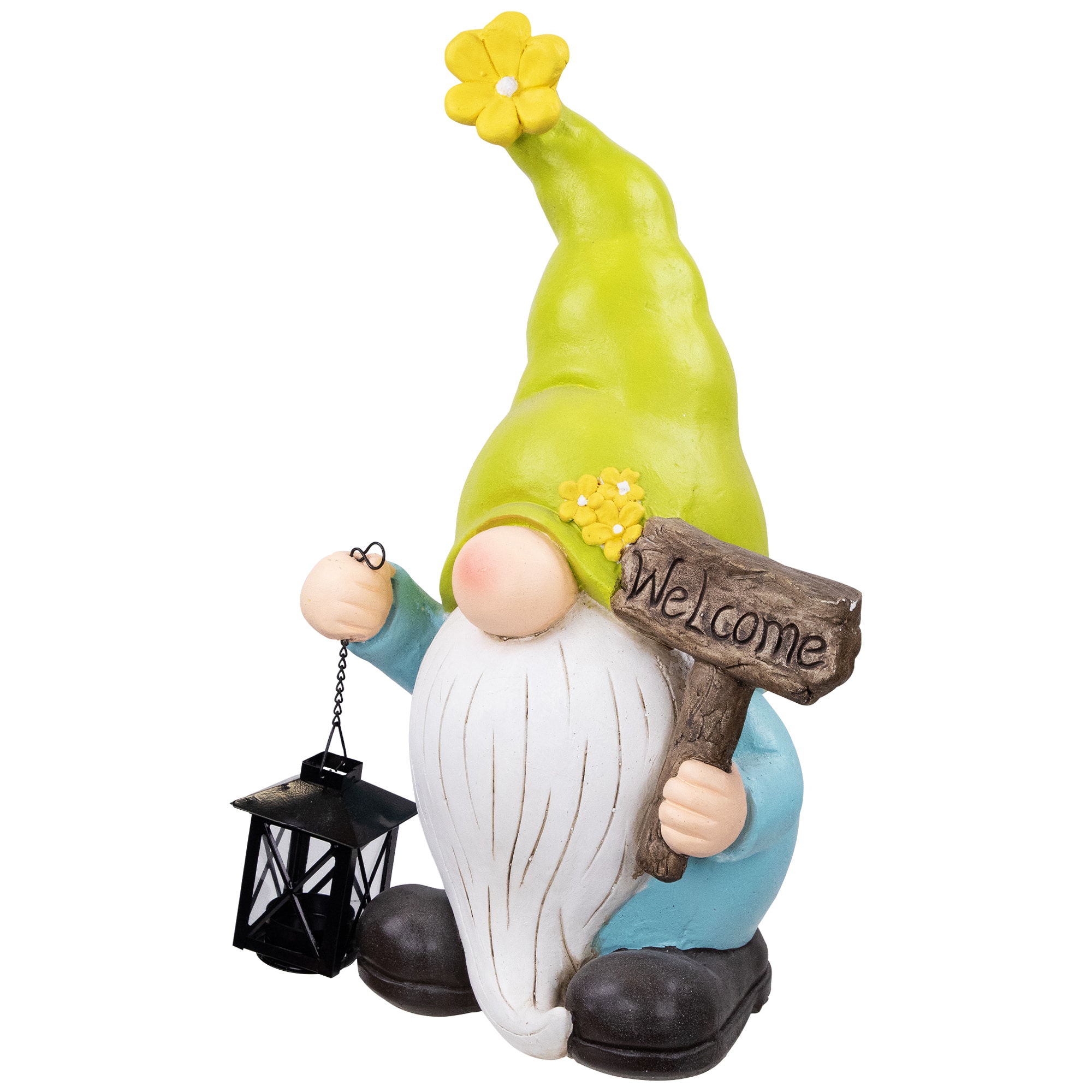 17.75" Welcome Gnome with Lantern Outdoor Garden Statue