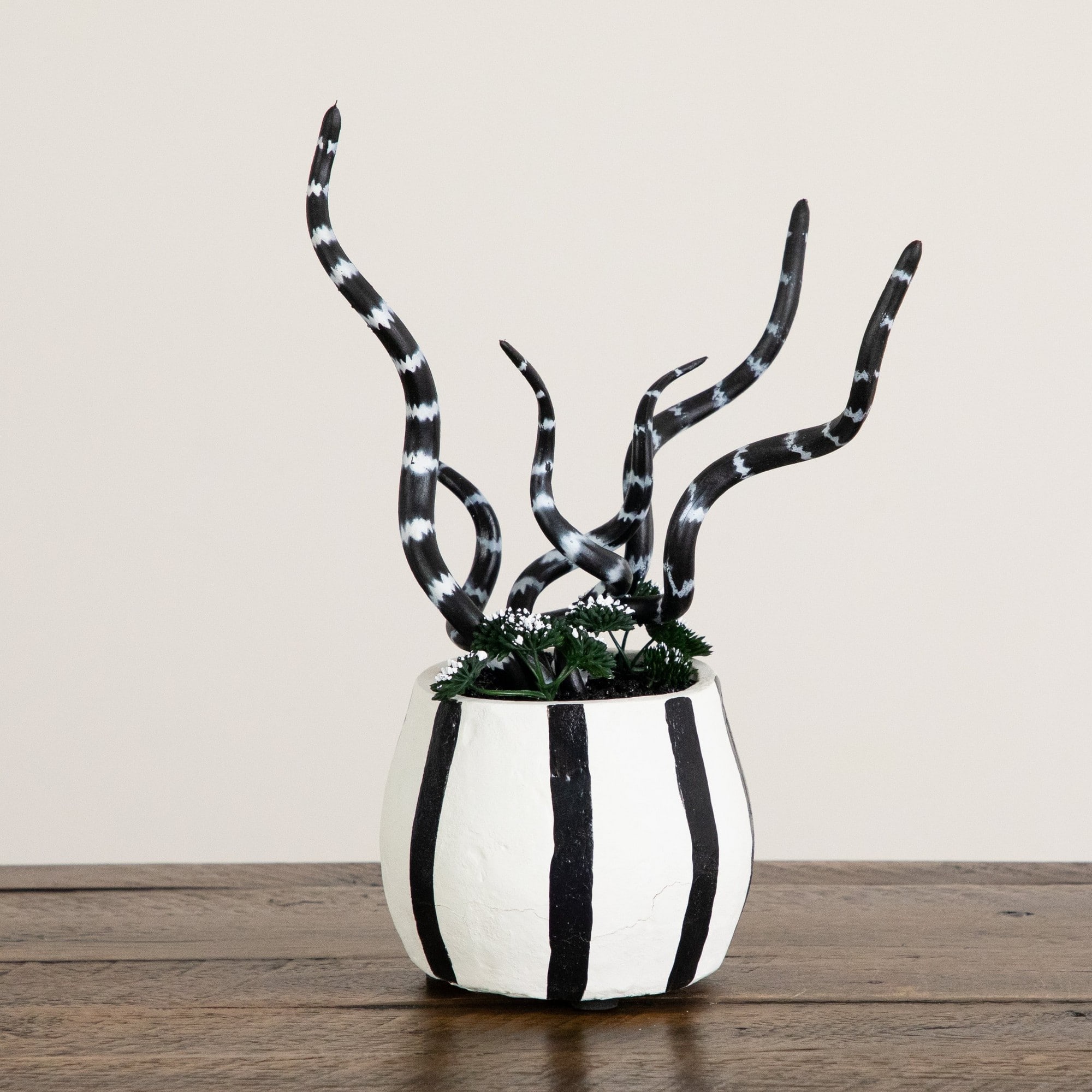 10" Artificial Halloween Midnight Stripe Snake Plant in Decorative Planter