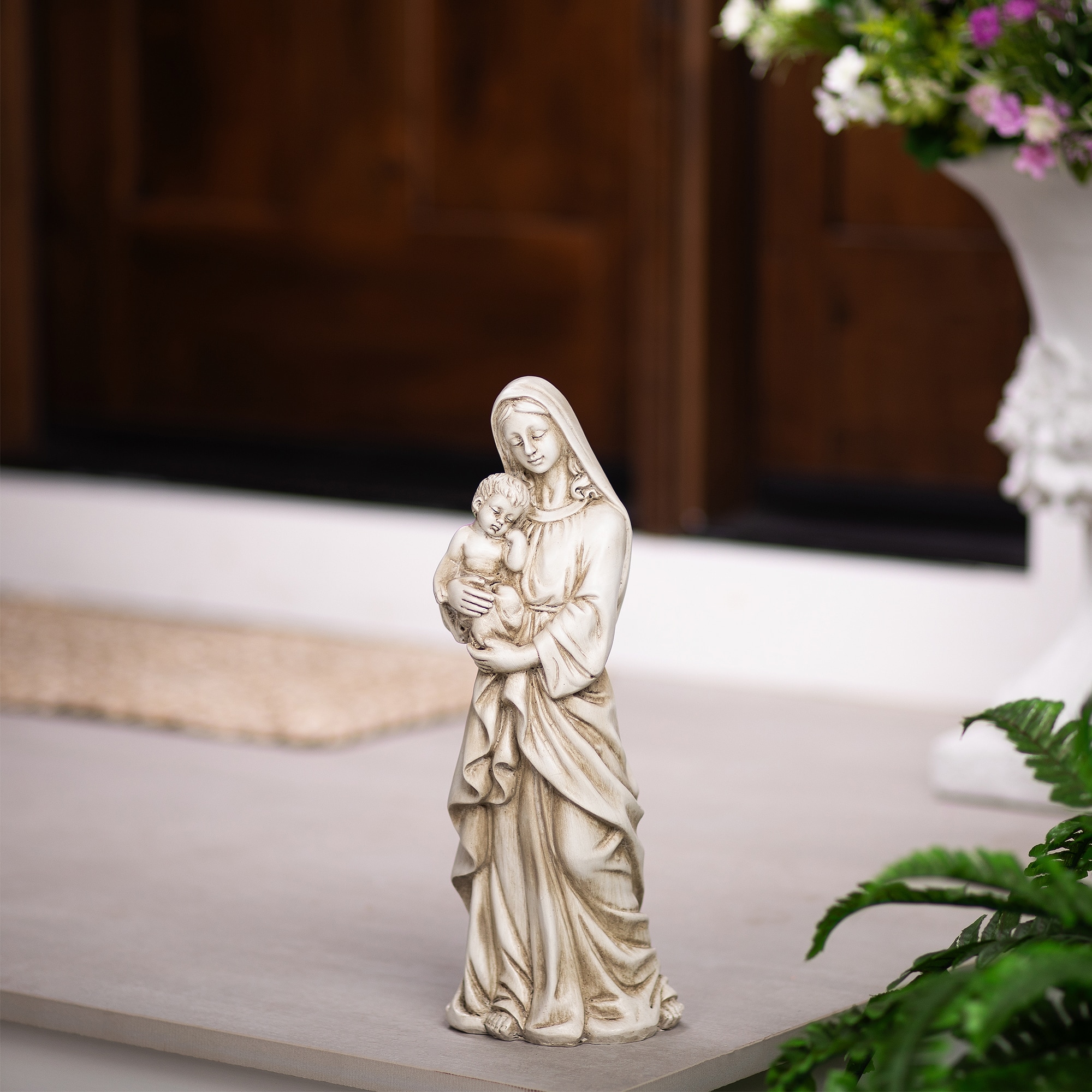Standing Mary with Baby Jesus Statue  - 14.5" - Beige