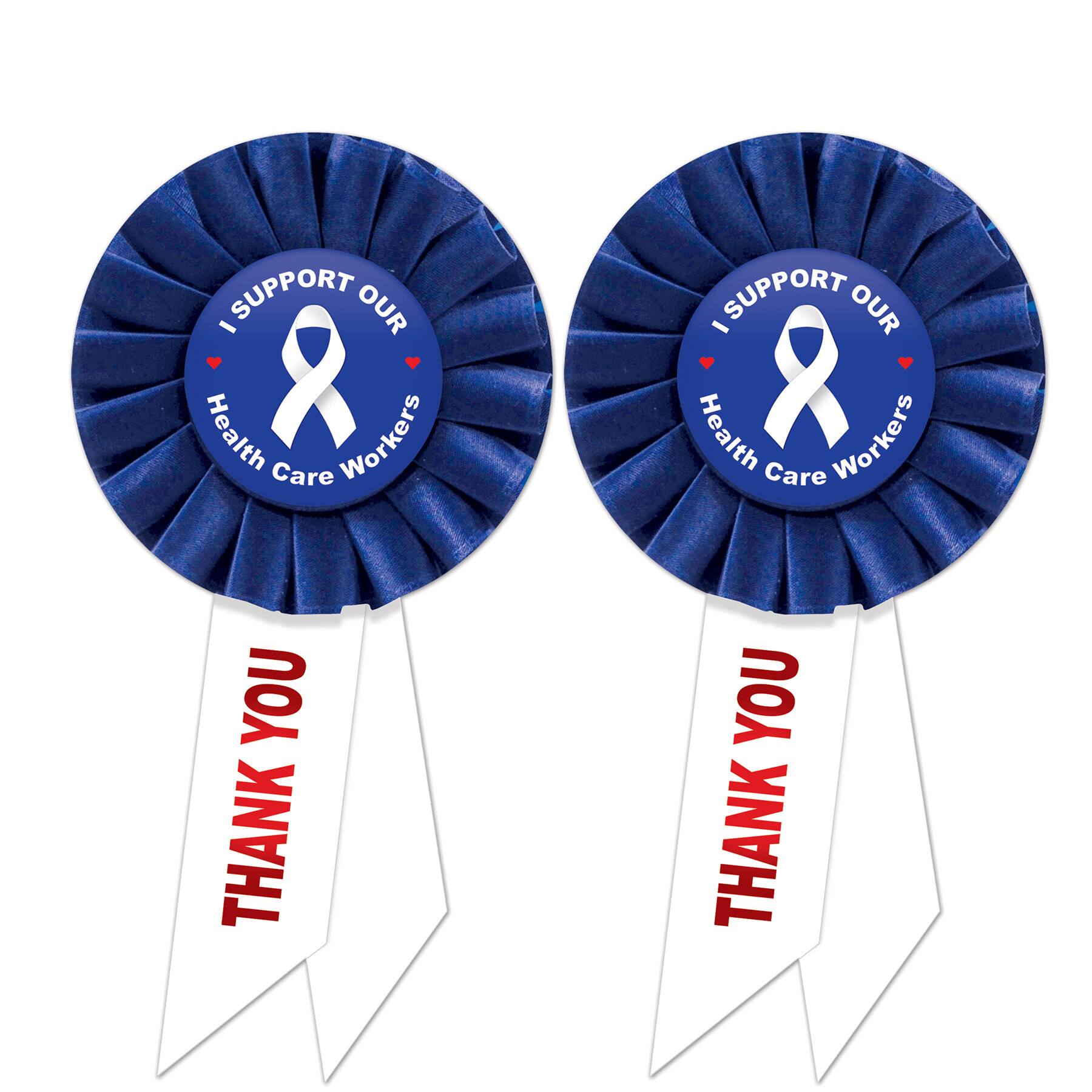 Beistle Blue I Support Our Health Care Workers Rosettes, 2ct.