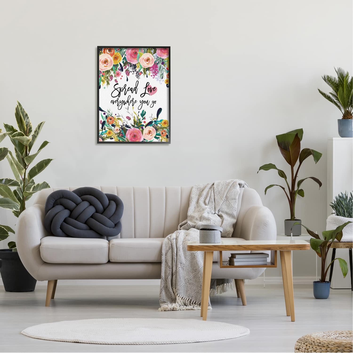 Stupell Industries Spread Love Phrase Pink Floral Blooms Calligraphy Framed Giclee Art