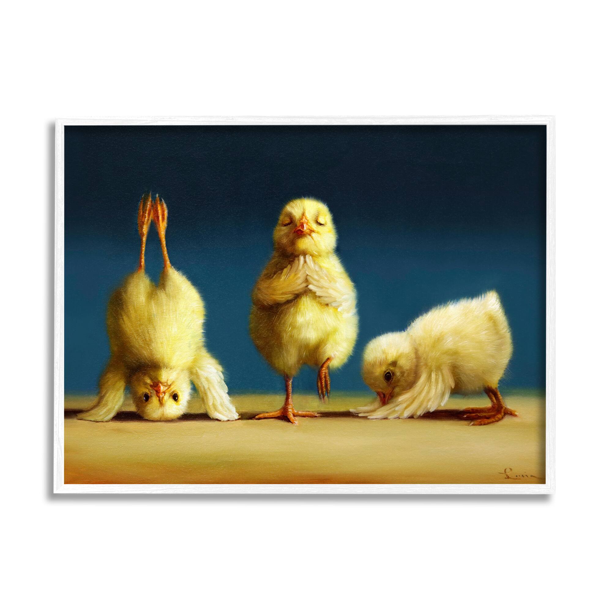Stupell Industries Yoga Chicks Funny Stretching Poses Farm Animal Painting Framed Wall Art