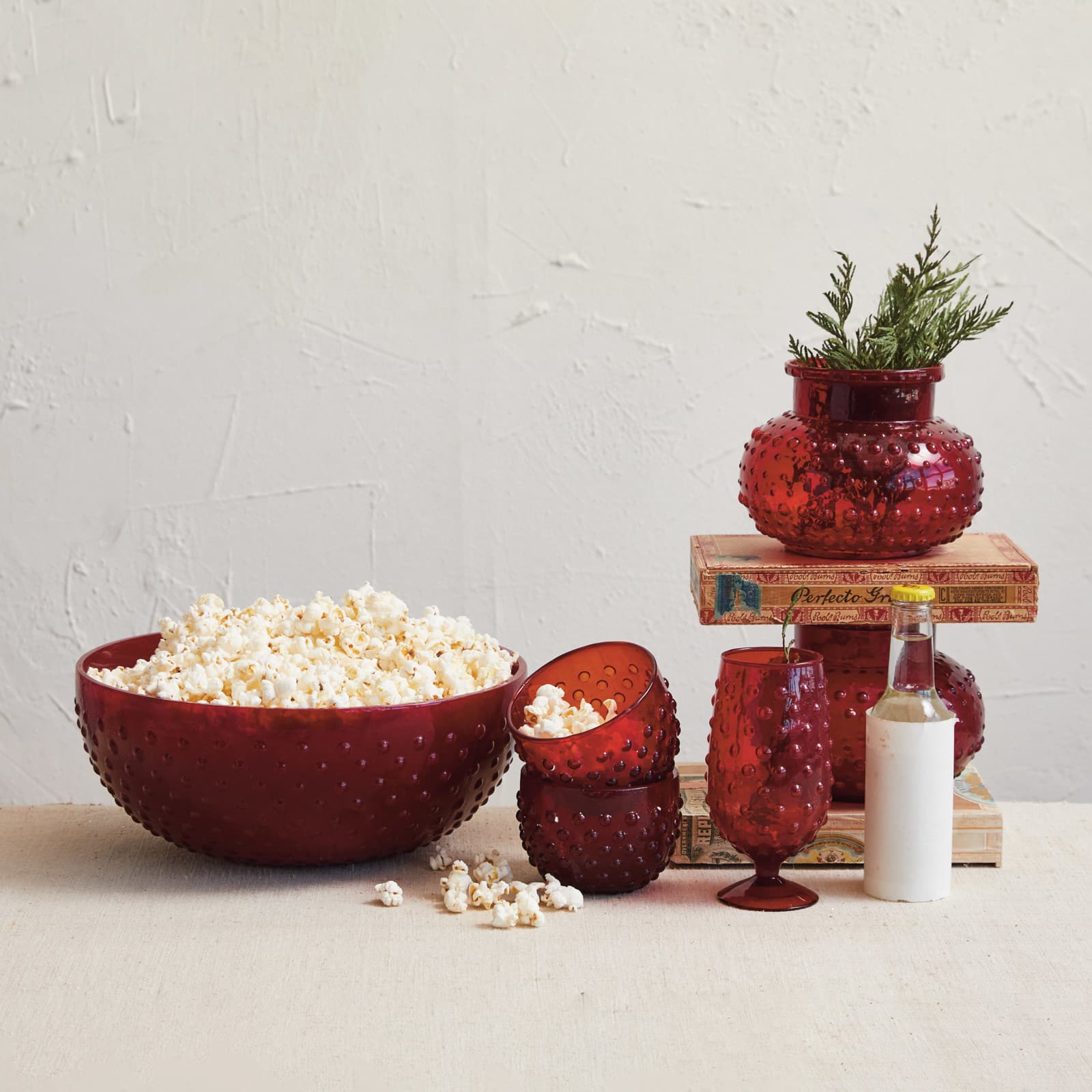 Hello Honey® 12oz. Red Stemmed Hobnail Drinking Glasses, 4ct.