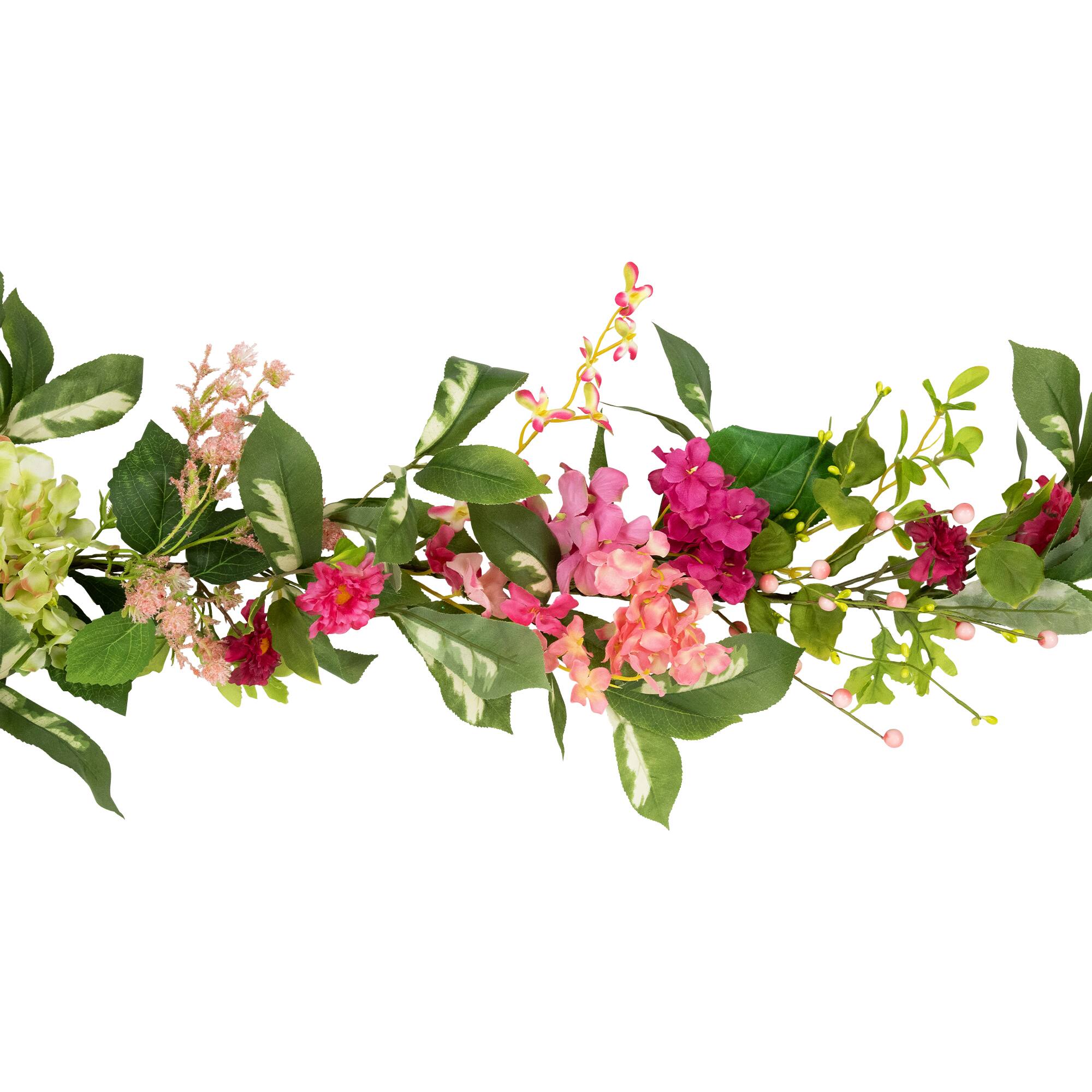 5ft. Pink Leafy Hydrangea Artificial Floral Spring Garland