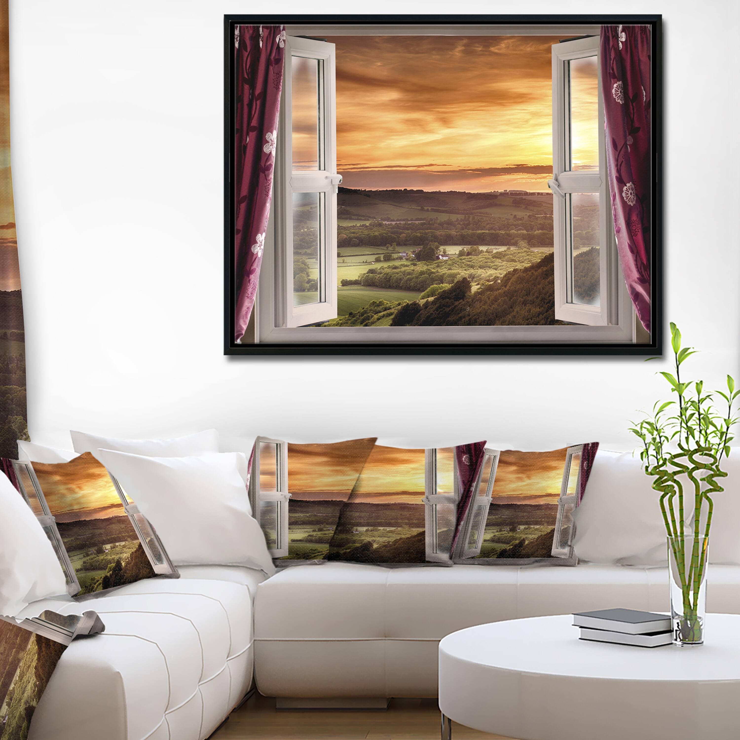 Designart - Open Window to Rural Landscape - Contemporary Canvas Art Print in Black Frame