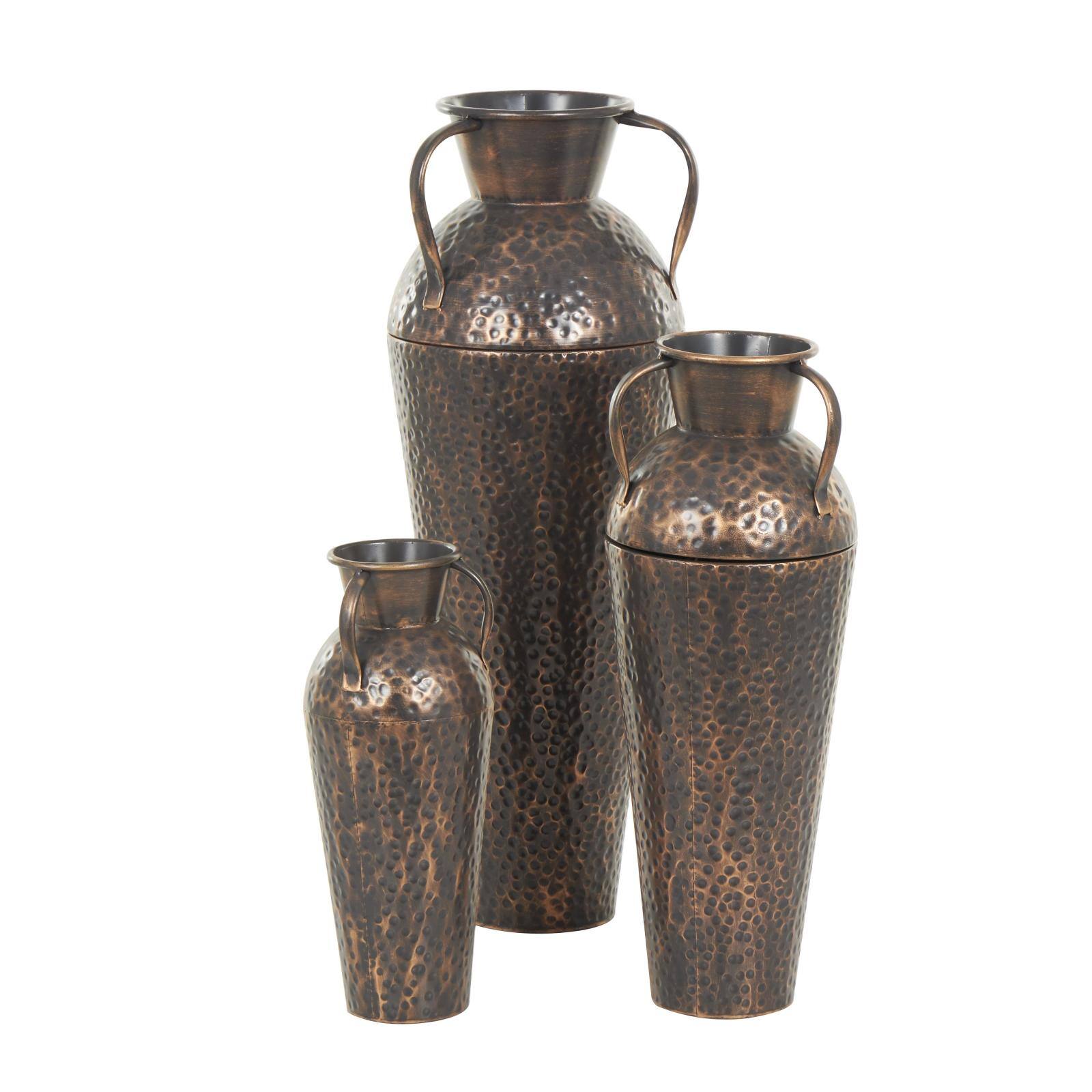 Copper Metal Tall Floor Weathered Amphora Vase Set, 3ct.