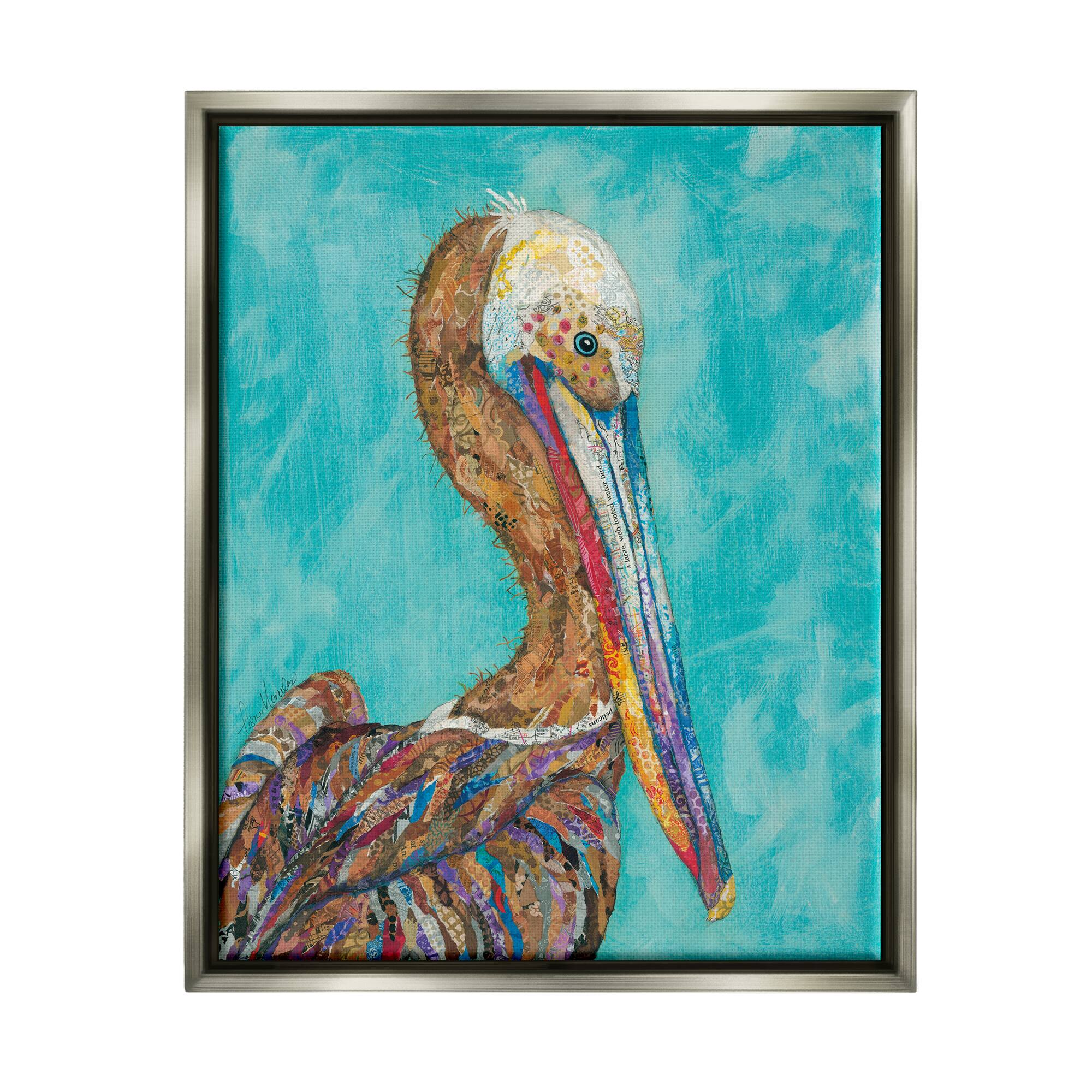 Stupell Industries Beautiful Pelican Bird Vivid Patterns Framed Floater Canvas Wall Art