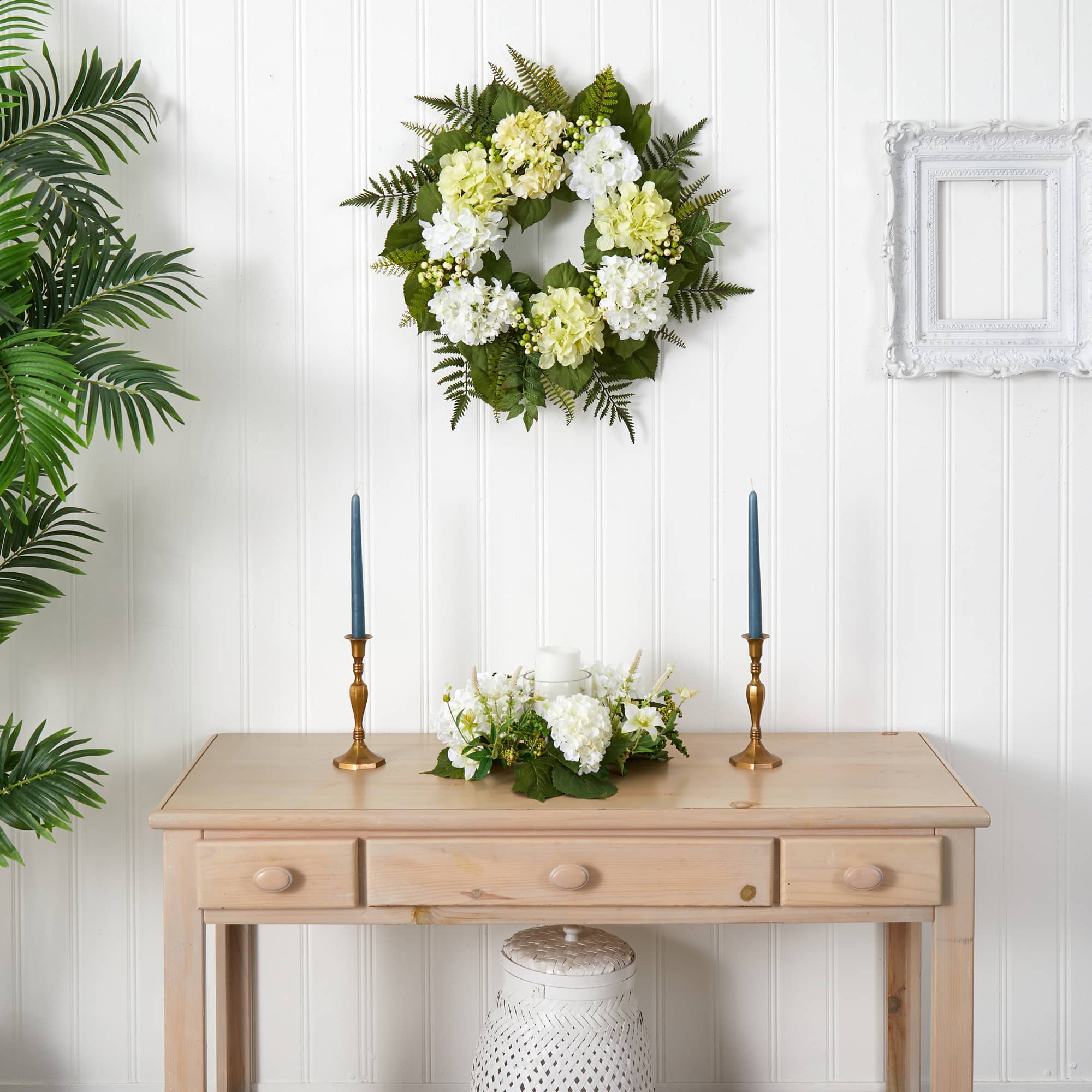 24” White Hydrangea Berry Wreath