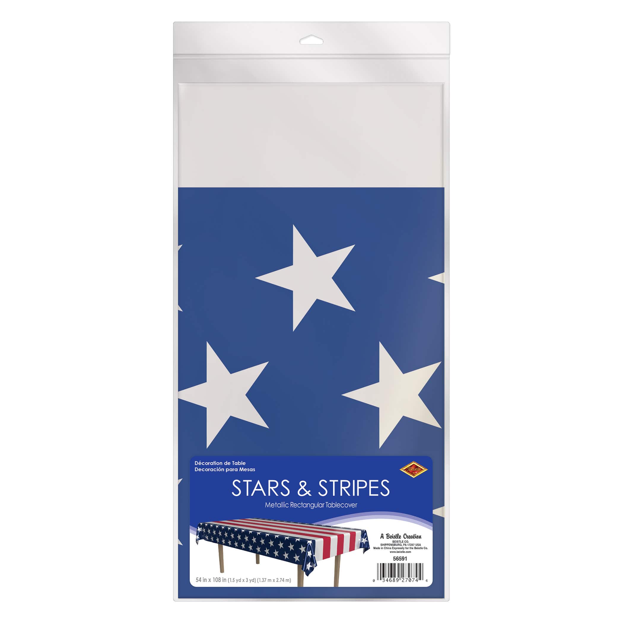 Beistle 54" x 108" Metallic Stars & Stripes Table Cover