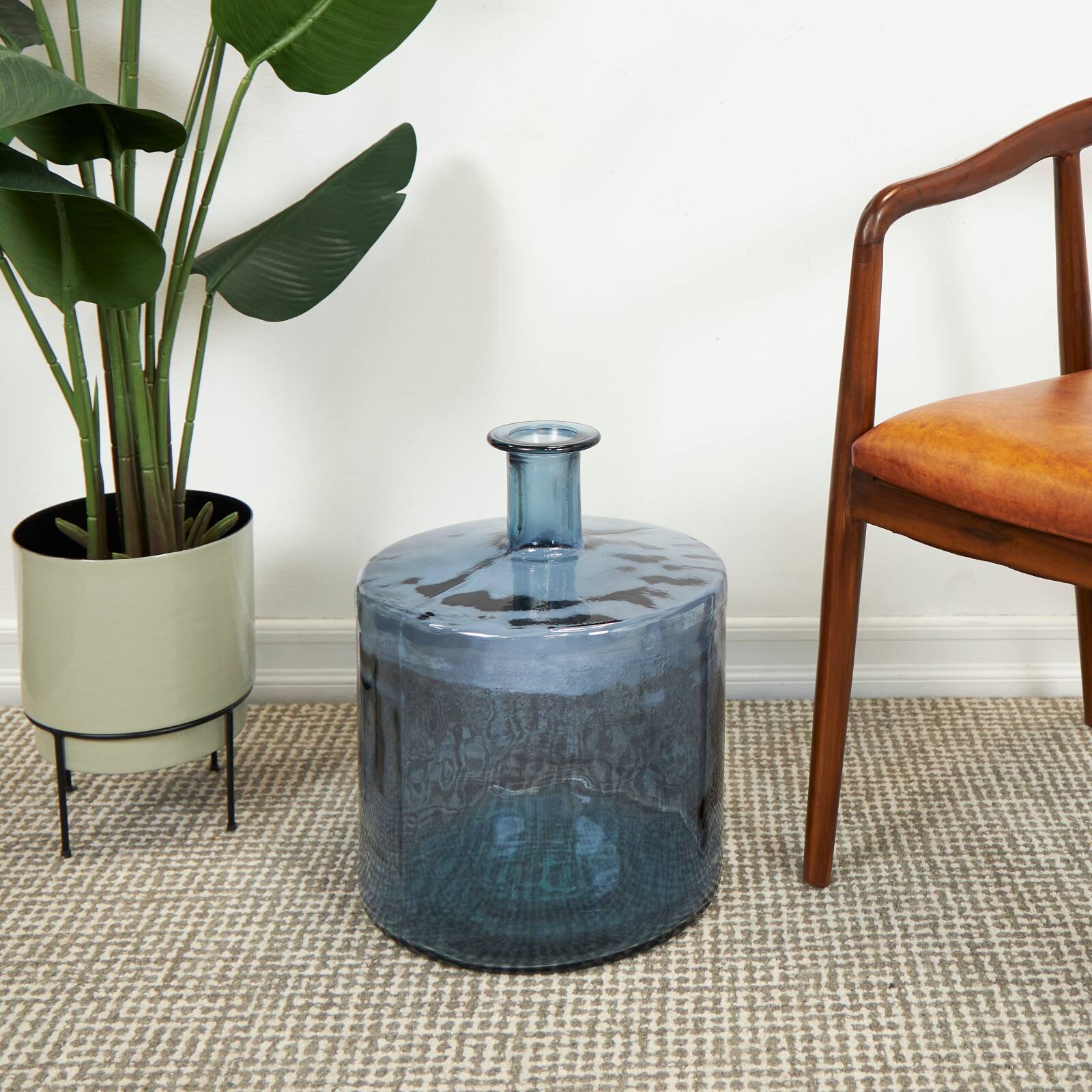 18" Blue Recycled Glass Spanish Bottleneck Vase