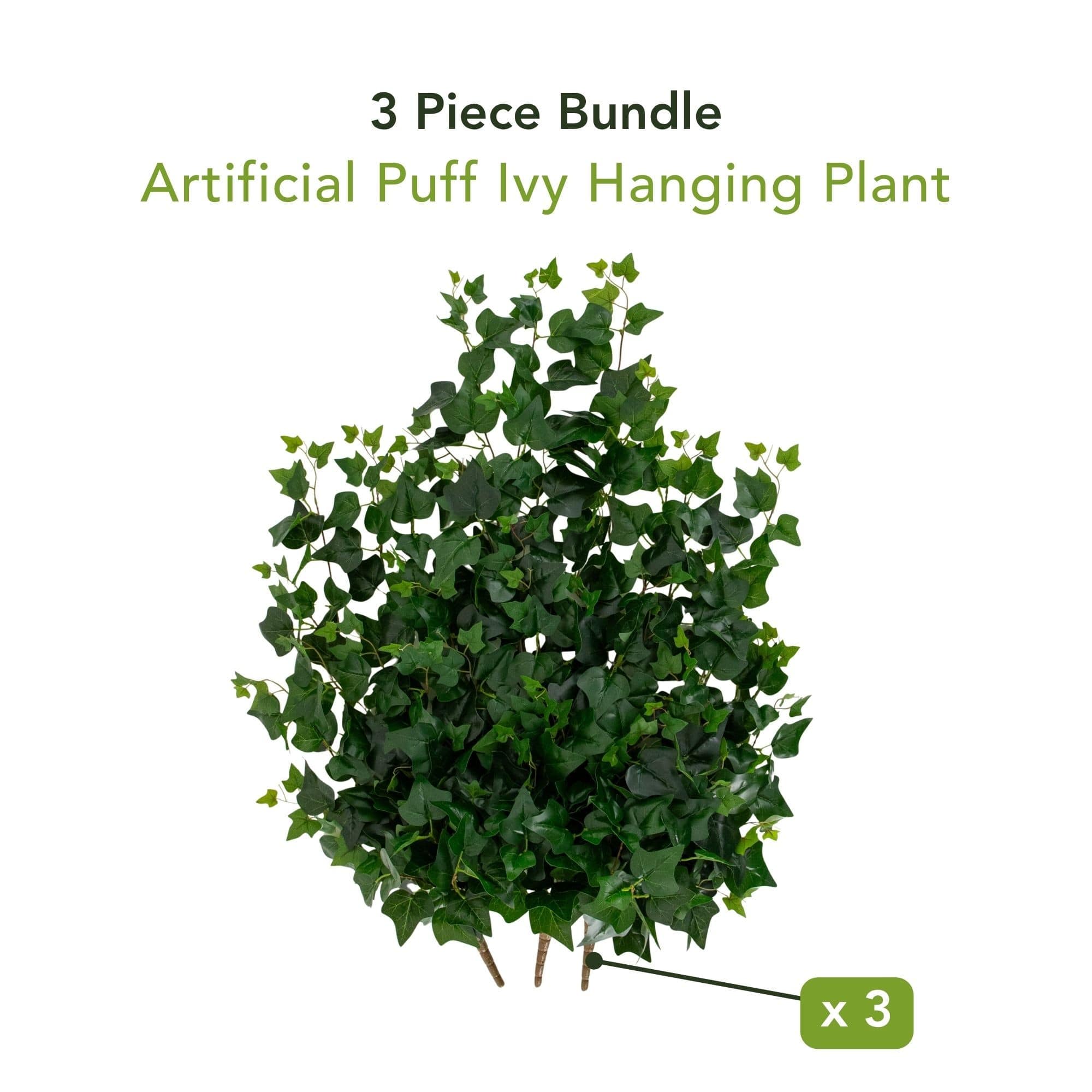 41" UV Resistant Artificial Puff Ivy Hanging Plant (Indoor/Outdoor) - Set of 3