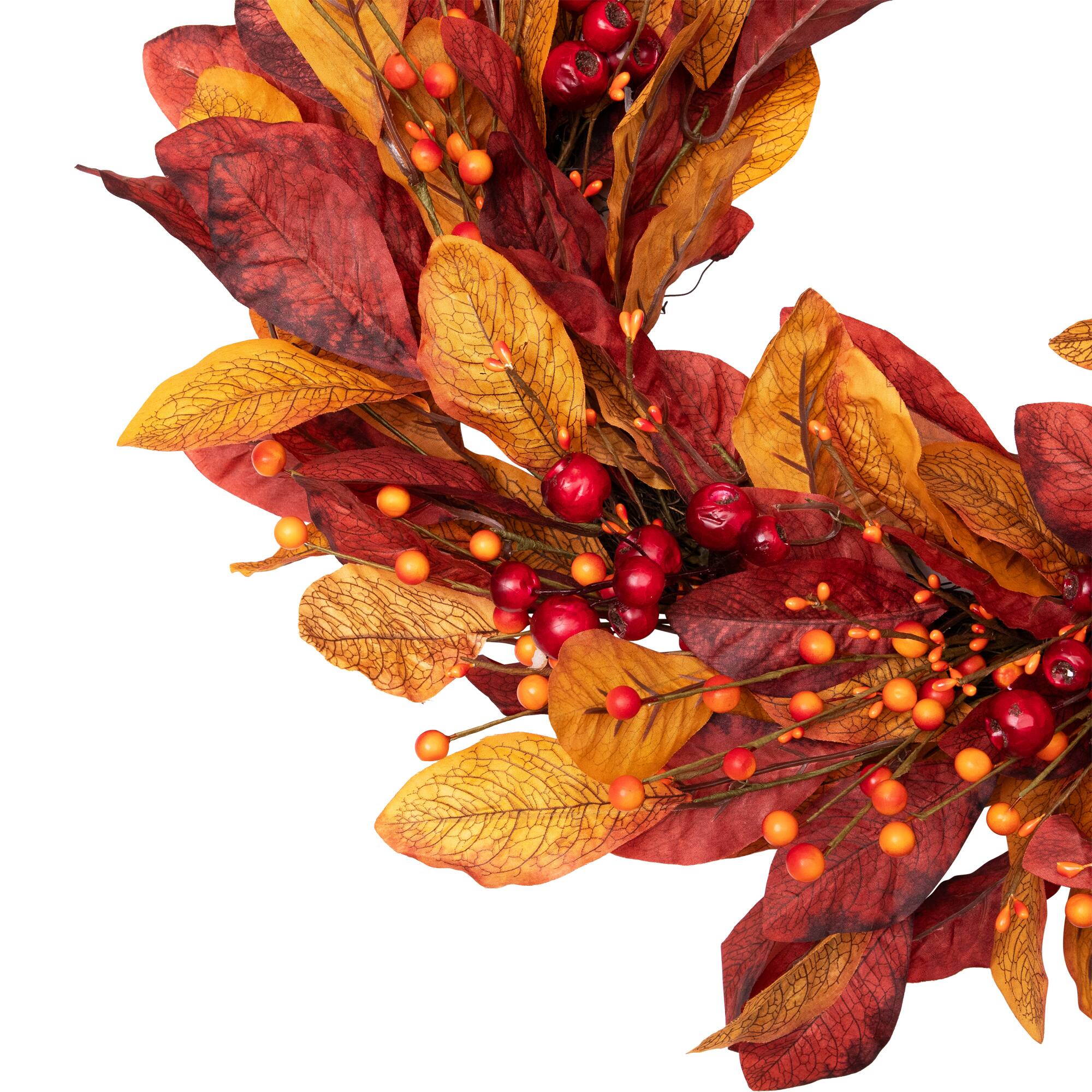 24" Berries with Leaves Artificial Fall Harvest Twig Wreath