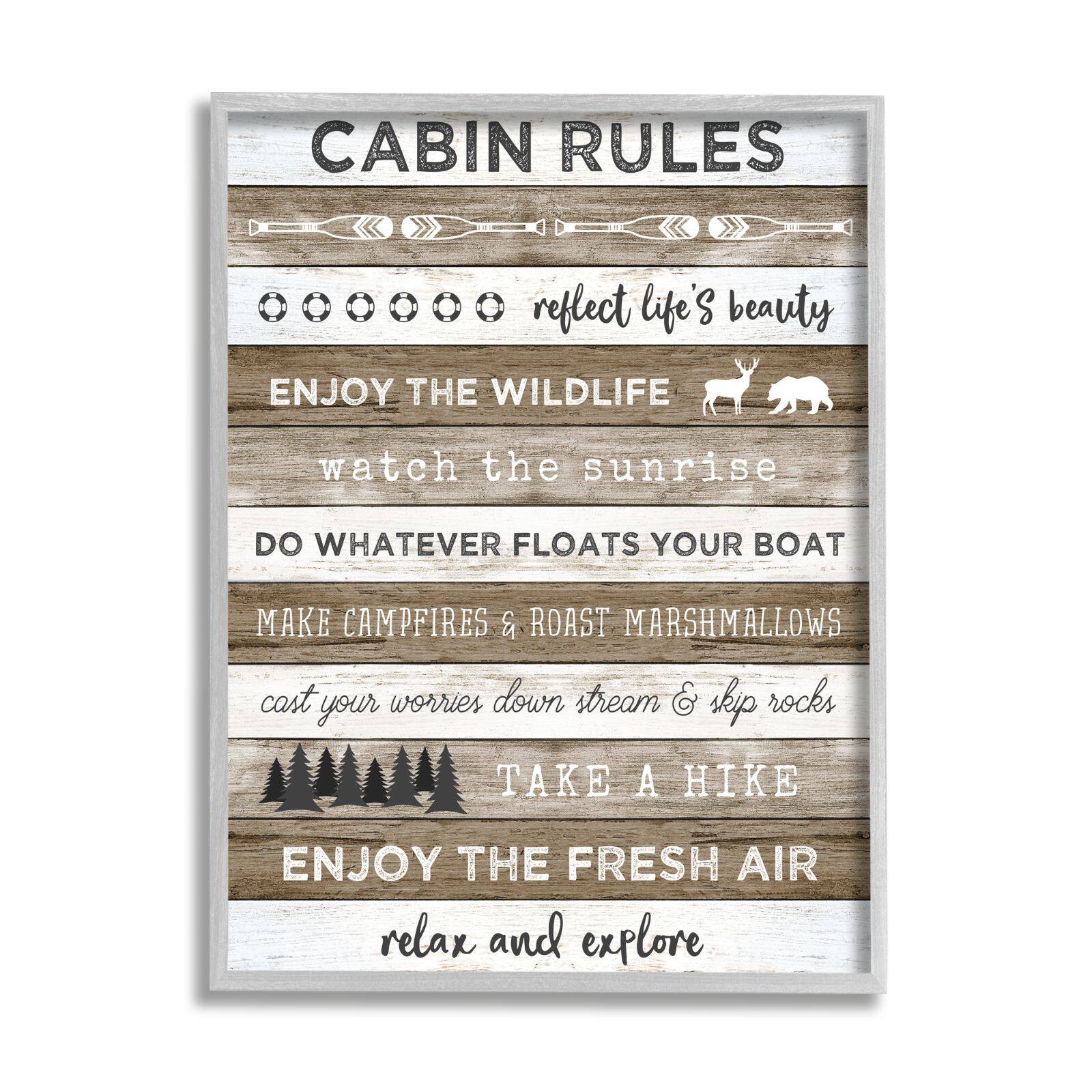 Stupell Industries Cabin Rules Motivational List Rustic Forest Plank Pattern Framed Wall Art