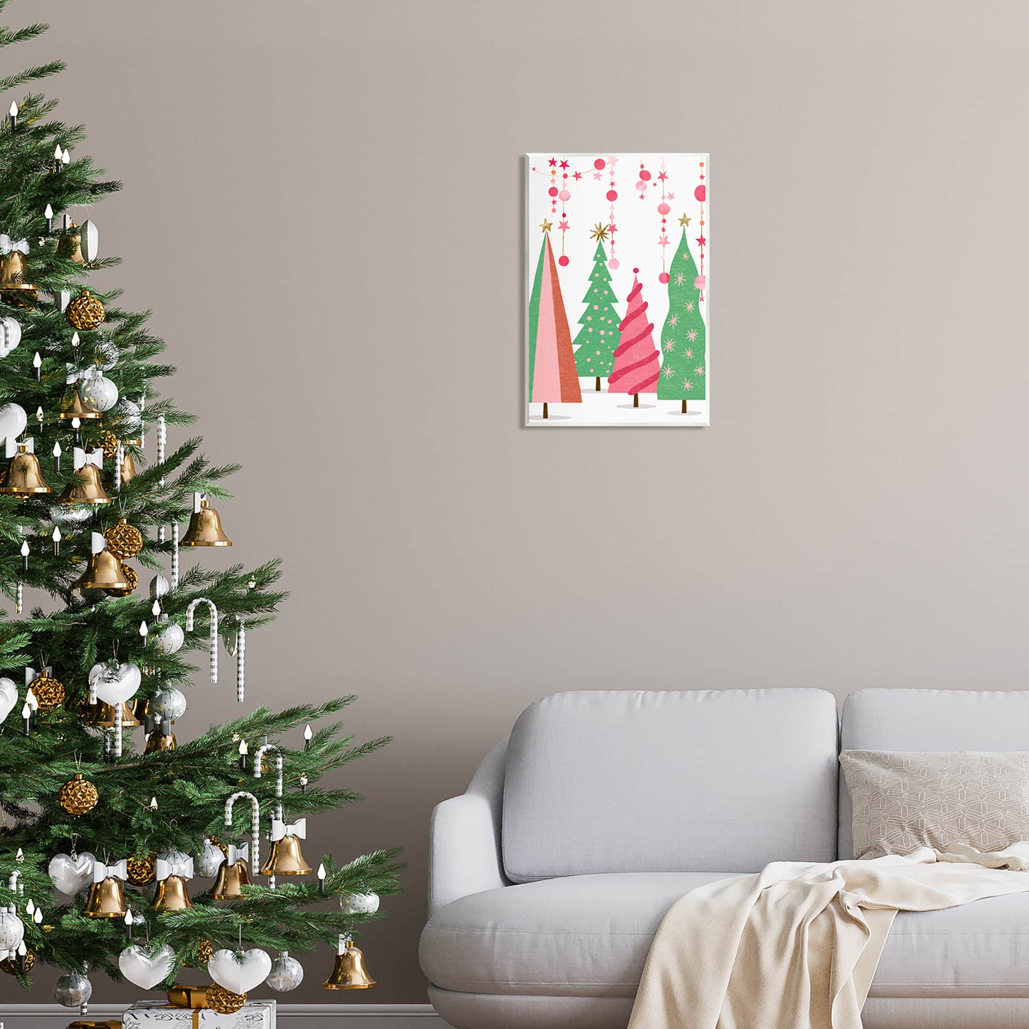 Stupell Industries Pink & Green Christmas Trees Wall Plaque Art