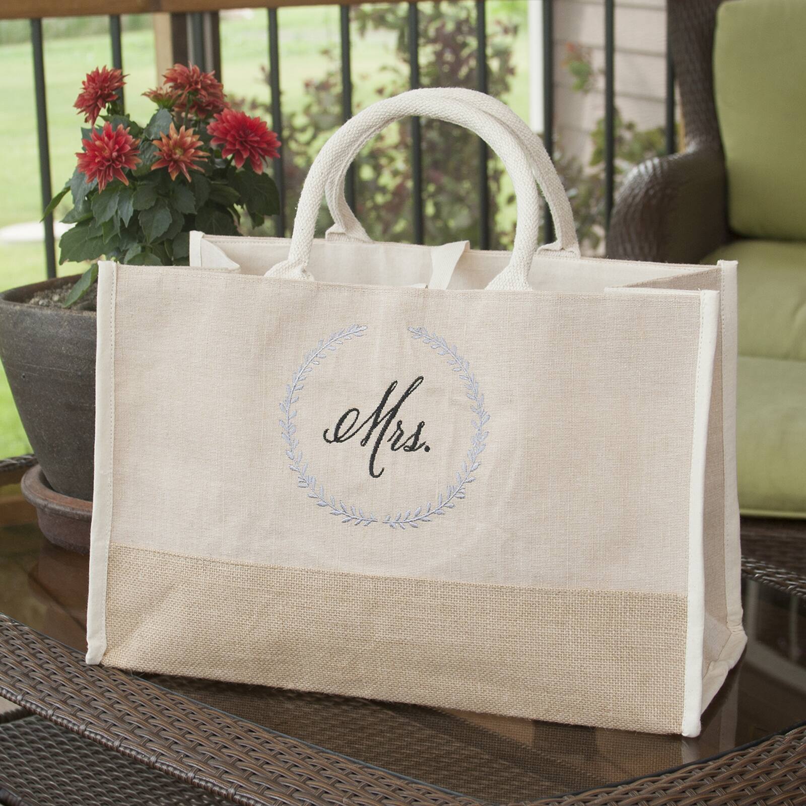 Hortense B. Hewitt Co. Rustic Wreath Mrs. Jute Tote Bag