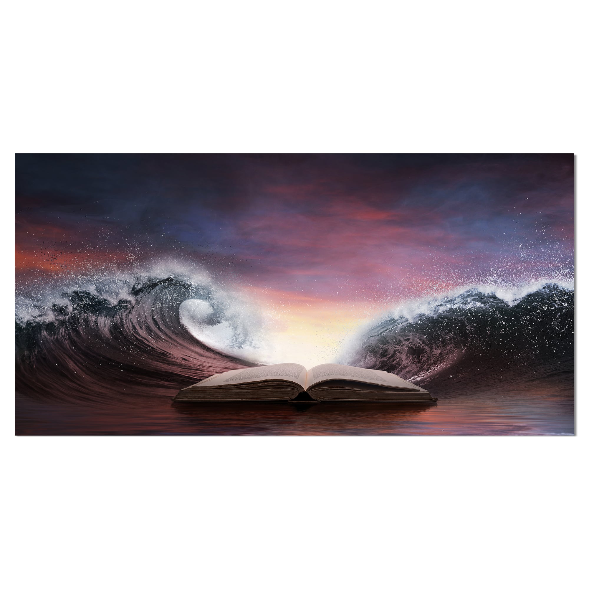 Designart - Bible and two large waves - Sea & Shore Photography on wrapped Canvas
