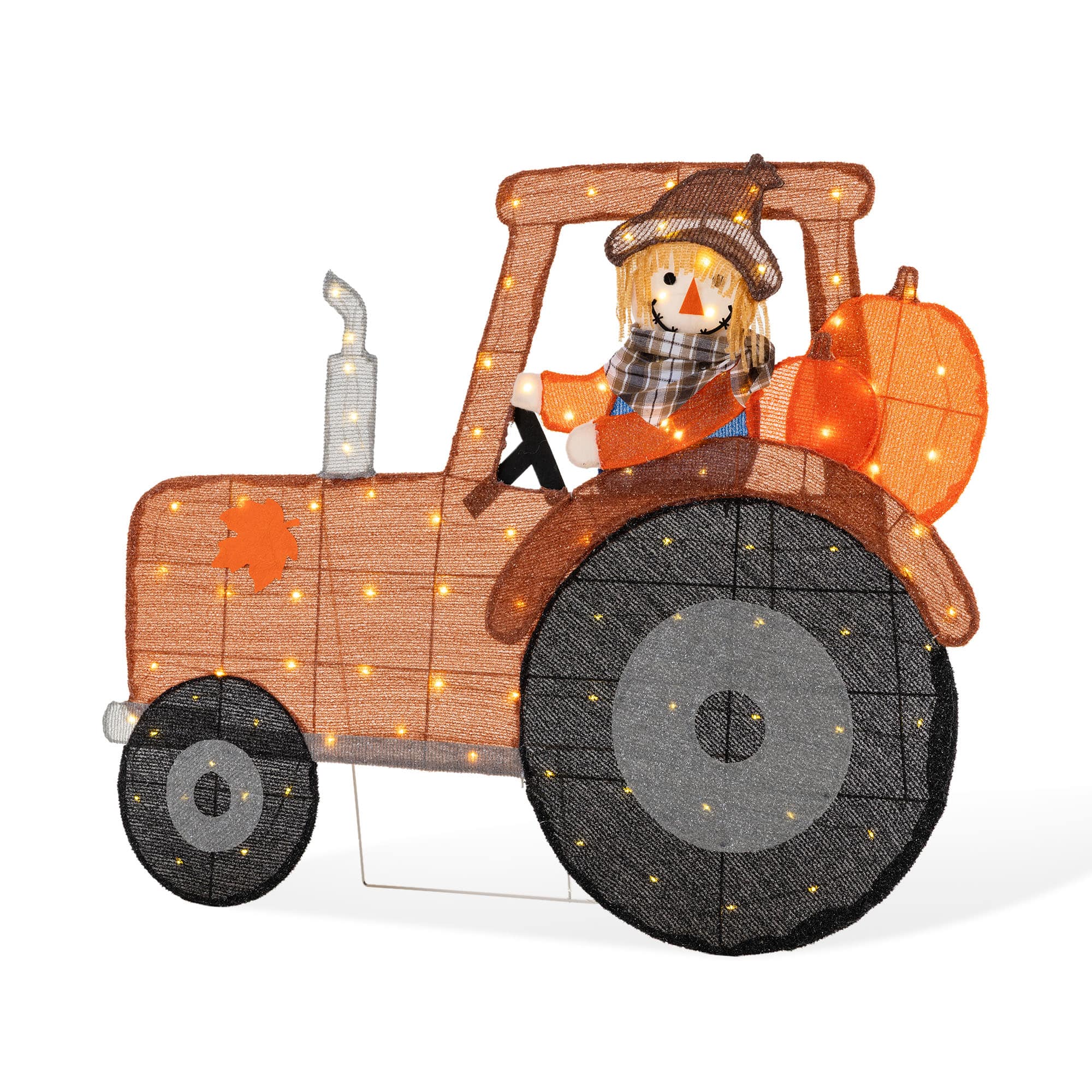 Glitzhome® 44" 2D Lighted Fall Scarecrow on Tractor Outdoor Decor with 100 Warm White LED Lights | 44" x 0.25" x 36.25" | Michaels®