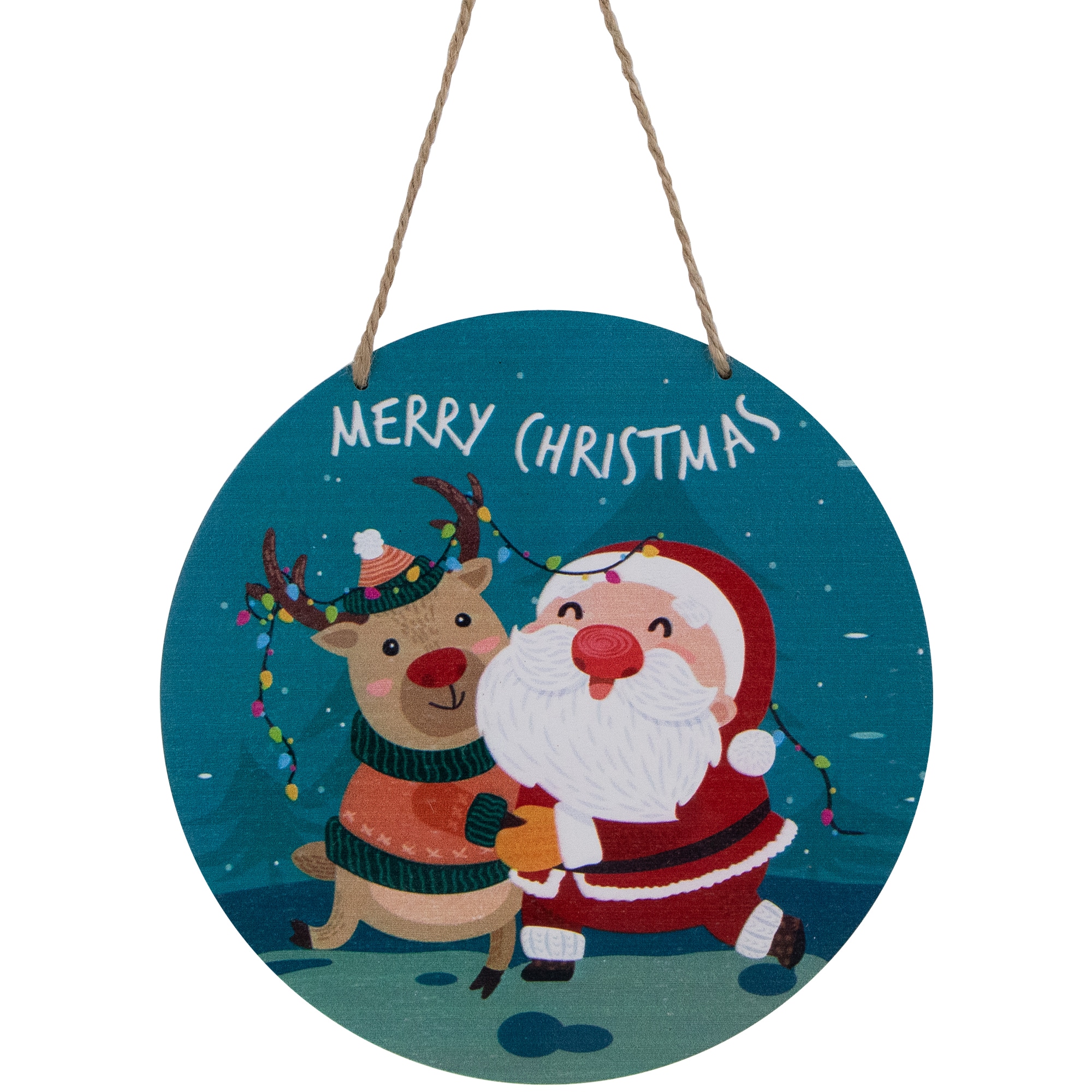 Santa and Reindeer "Merry Christmas" Disc Ornament - 8" - Blue and Red By Northlight in Green | Michaels®