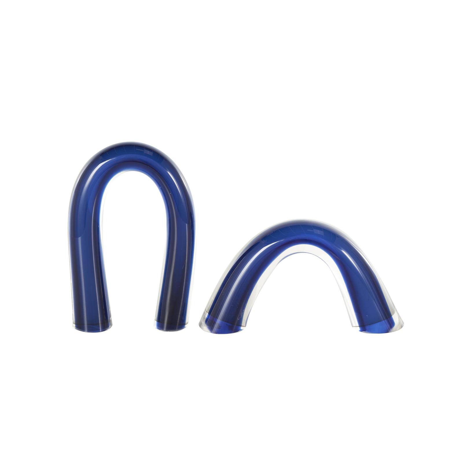 Blue Glass Abstract Arch Sculpture with Clear Accents Set