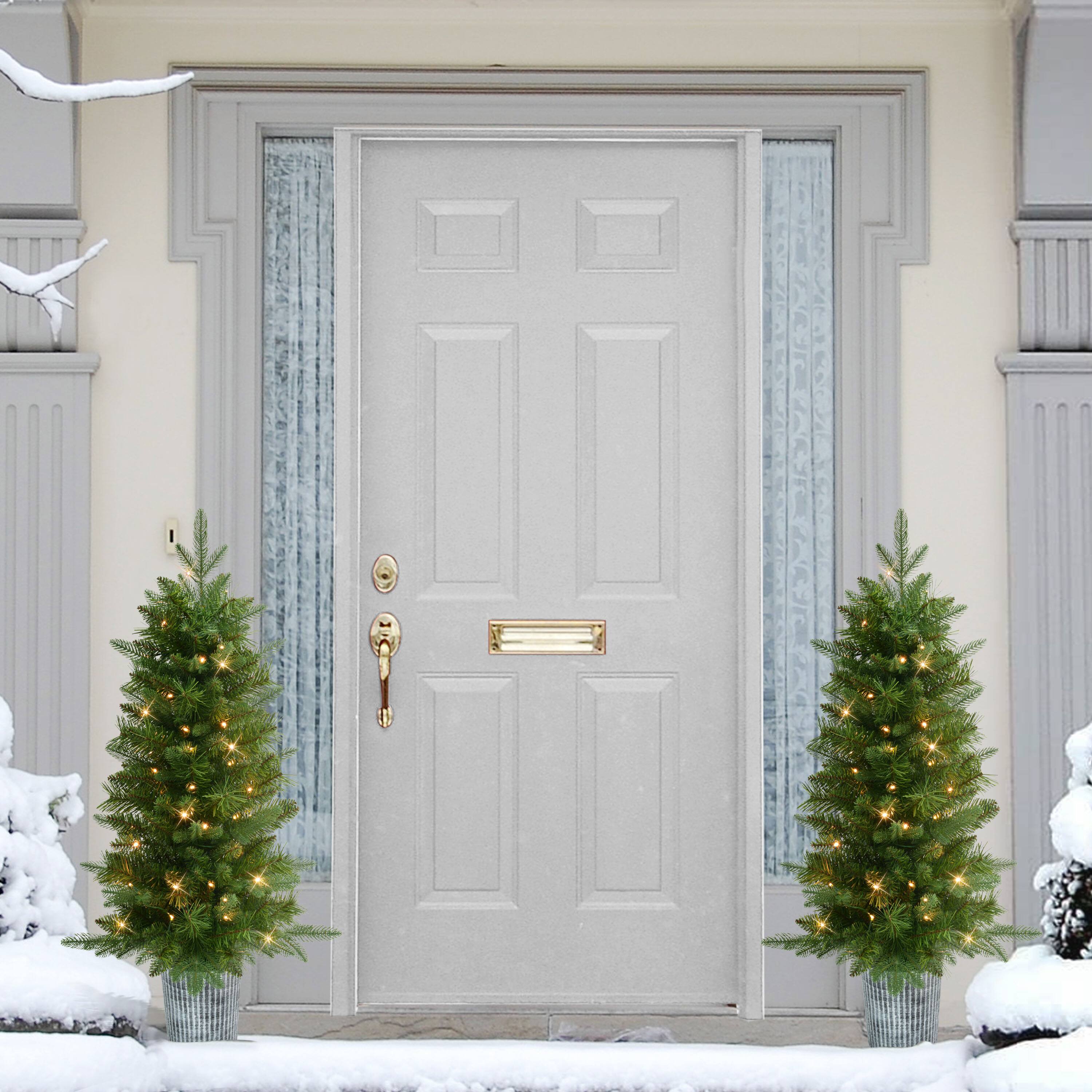 3.5ft. Pre-Lit Battery Operated Oregon Fir Potted Artificial Christmas Trees, 2ct.