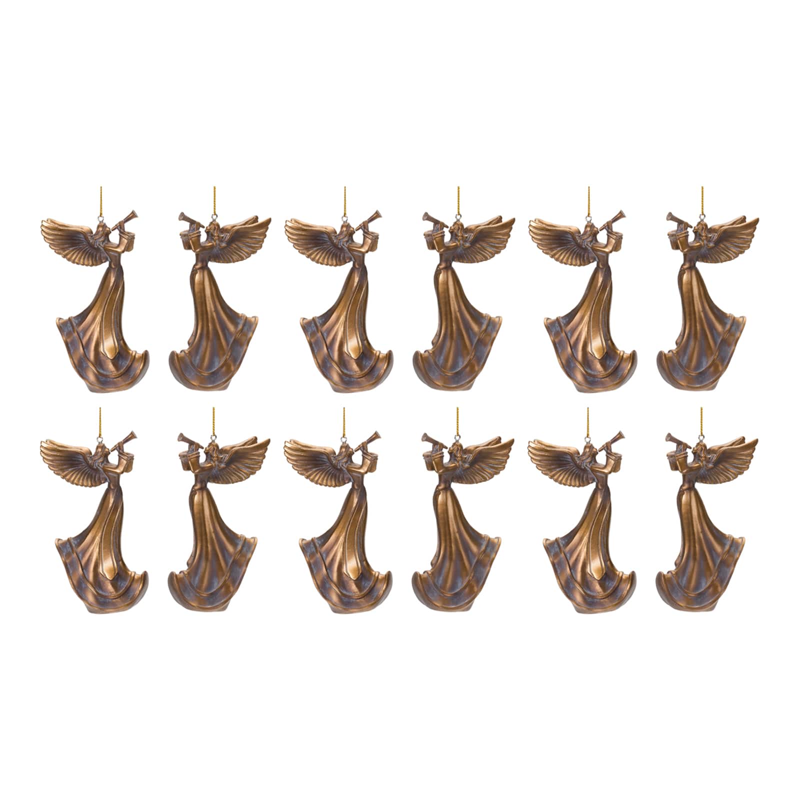 6ct. 5" Bronze Trumpet Angel Ornament Set