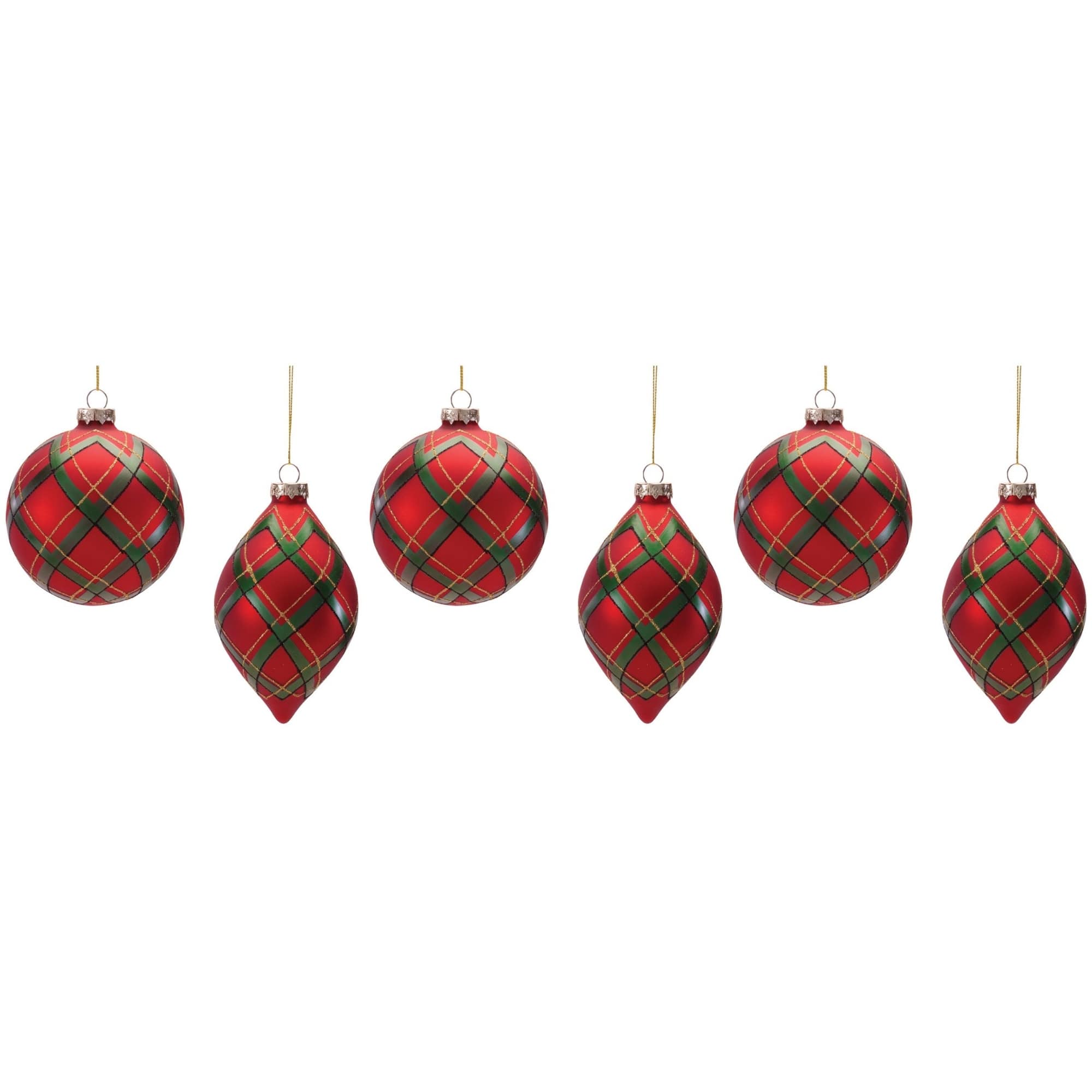 Melrose Red & Green Plaid Glass Ornament Set