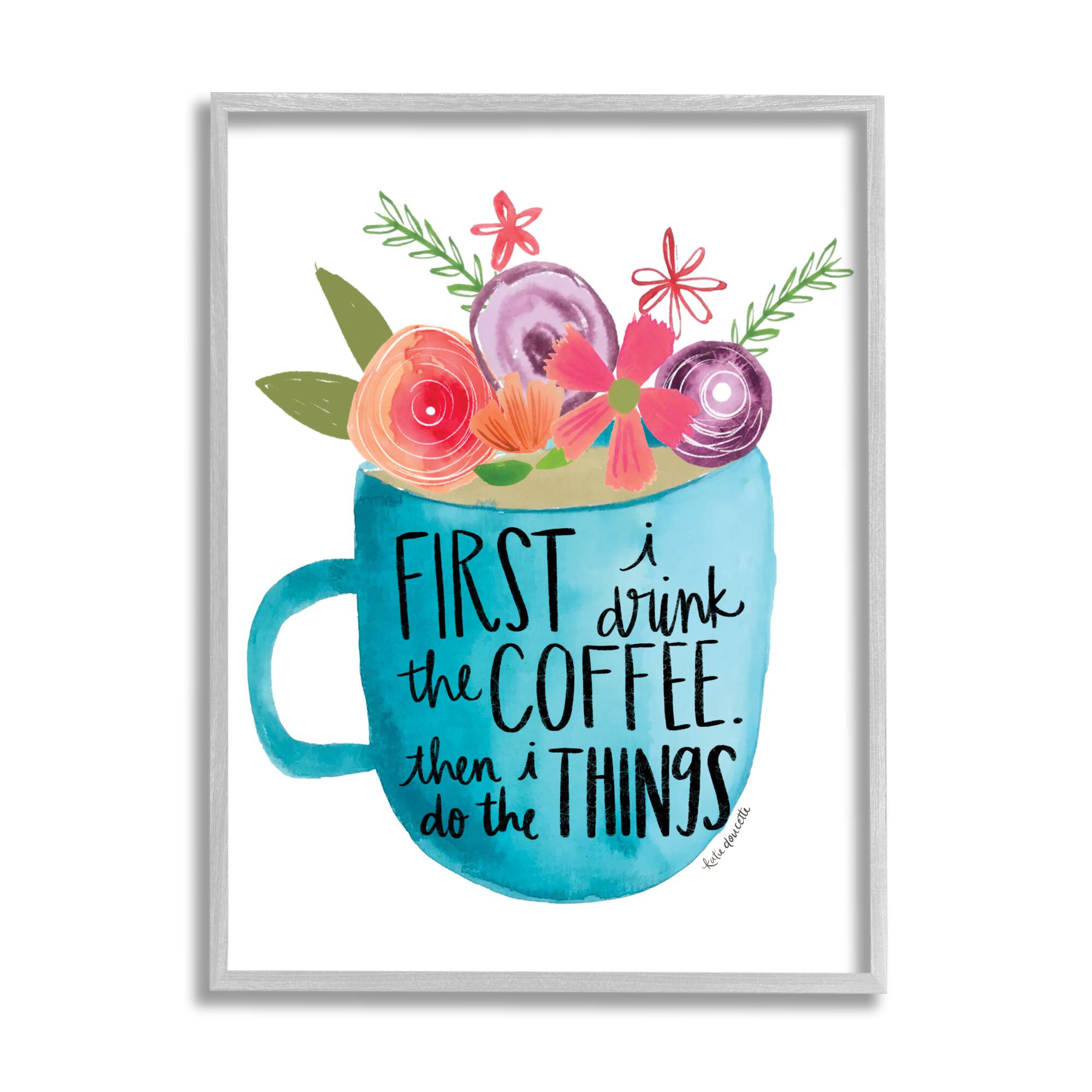 Stupell Industries Drink Coffee Do Things Phrase Blue Floral Mug in Frame Wall Art