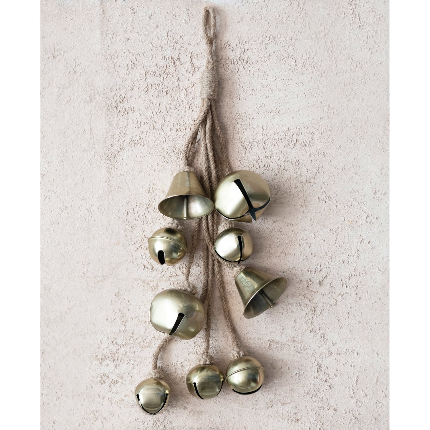 Hello Honey® Antique Brass Finish Metal Bell Cluster with Jute Rope