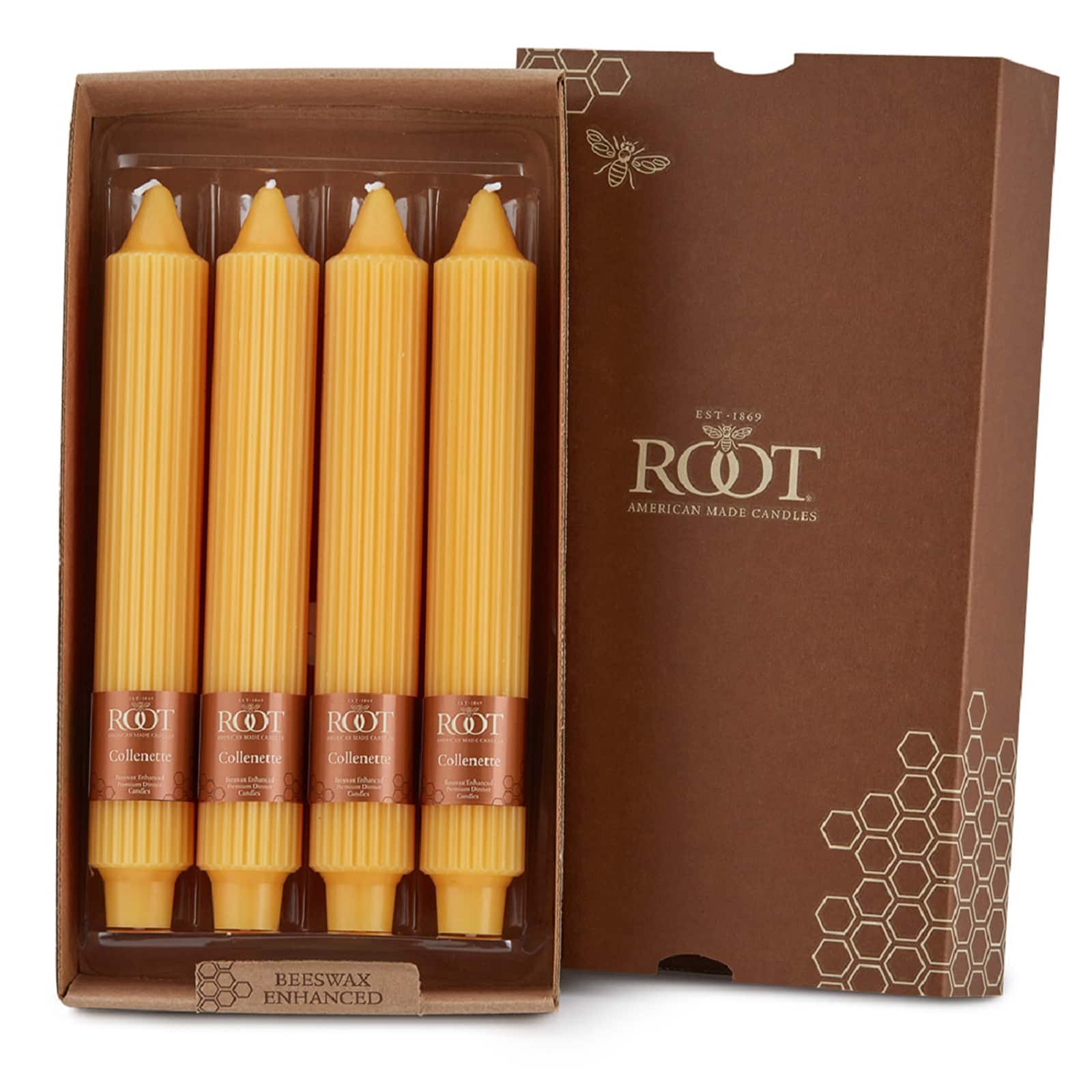 Root Candles 9" Unscented Grecian Collenette Taper Candles, 4ct.