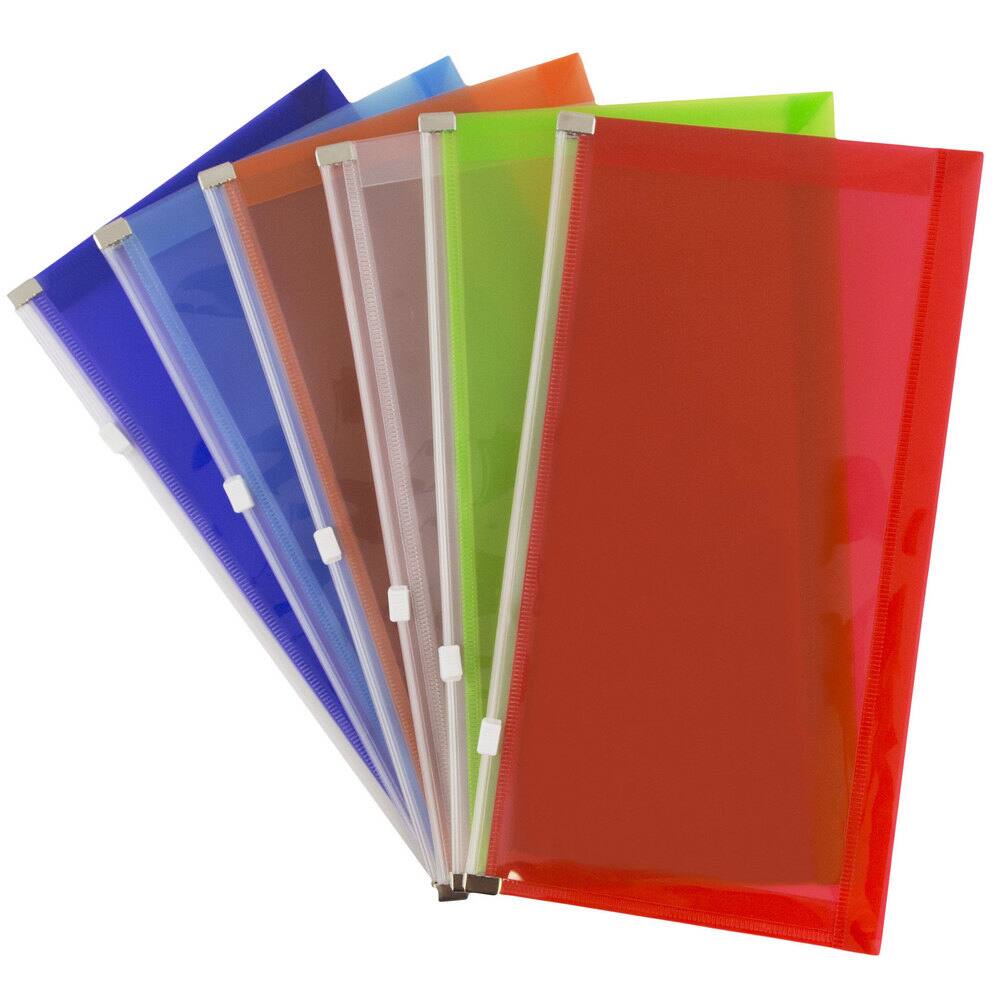 JAM Paper 5" x 10" Assorted Zip Closure Plastic Envelopes, 6ct.