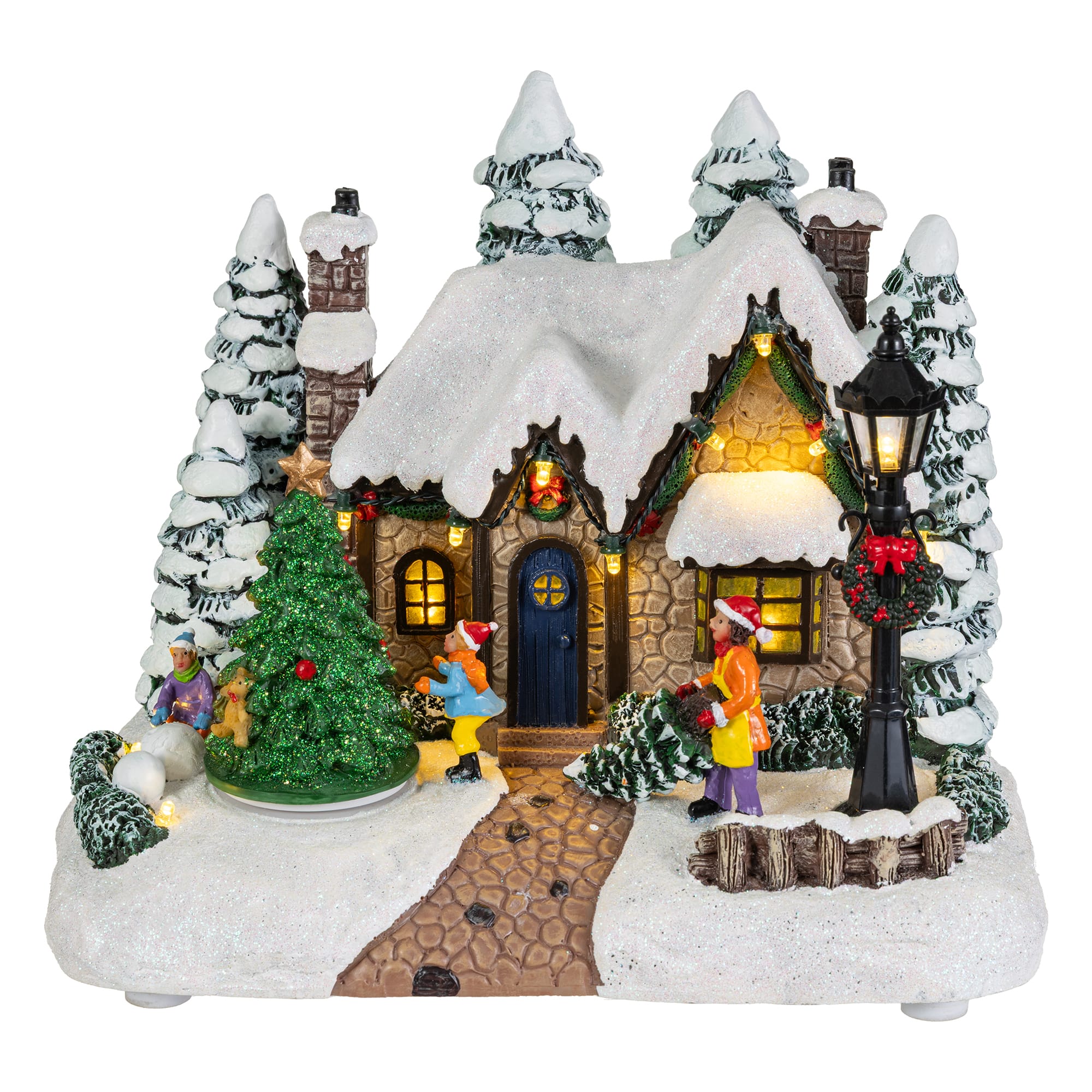 Glitzhome® 9.5" Lighted Christmas Snowy Musical Resin Village with Movement and Timer