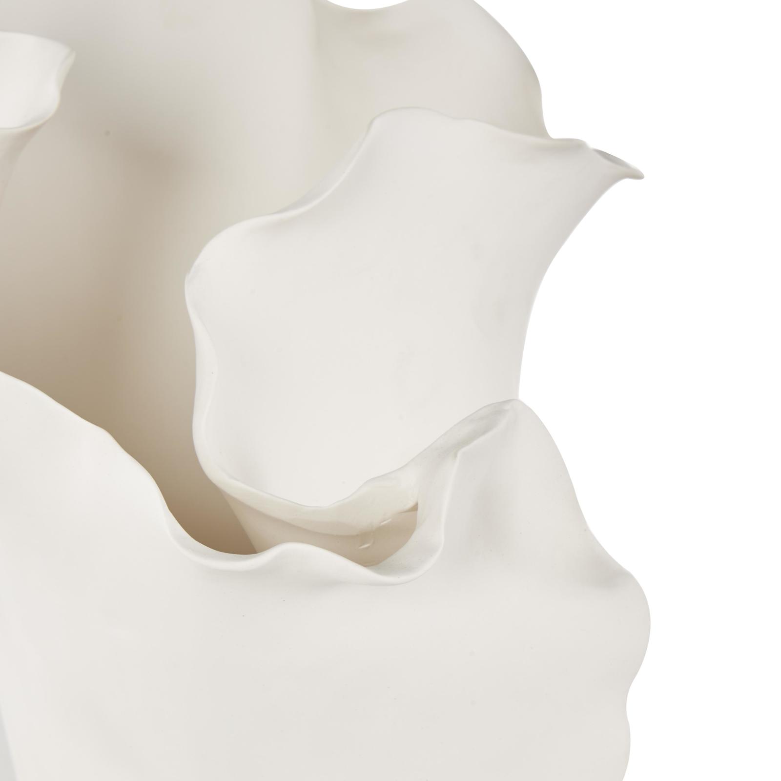 15.75" White Ceramic Abstract Floral Vase with Wavy Folded Rim