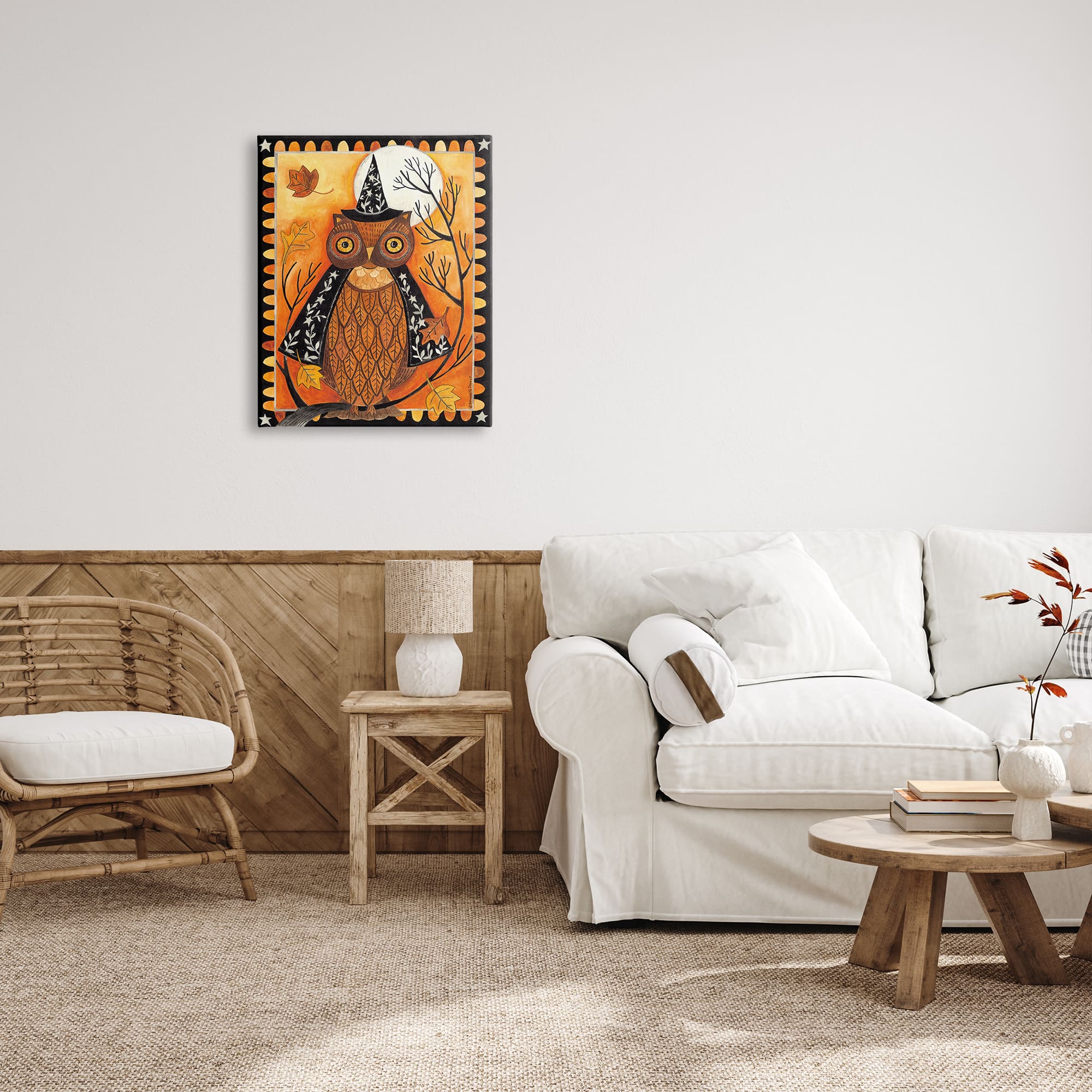 Stupell Industries Seasonal Autumn Owl Moonlit Night Canvas Wall Art
