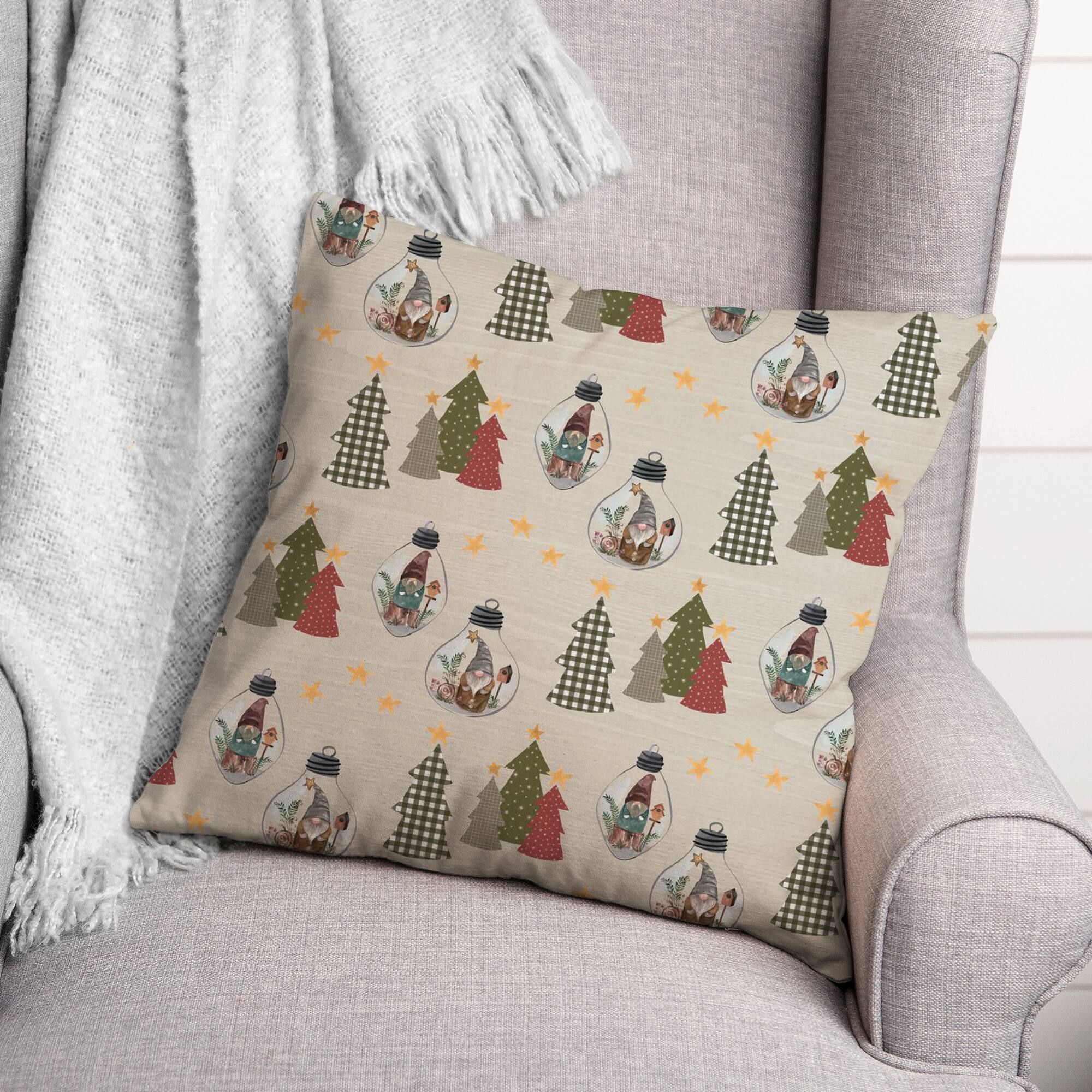 Cream Tree & Globe Pattern Throw Pillow