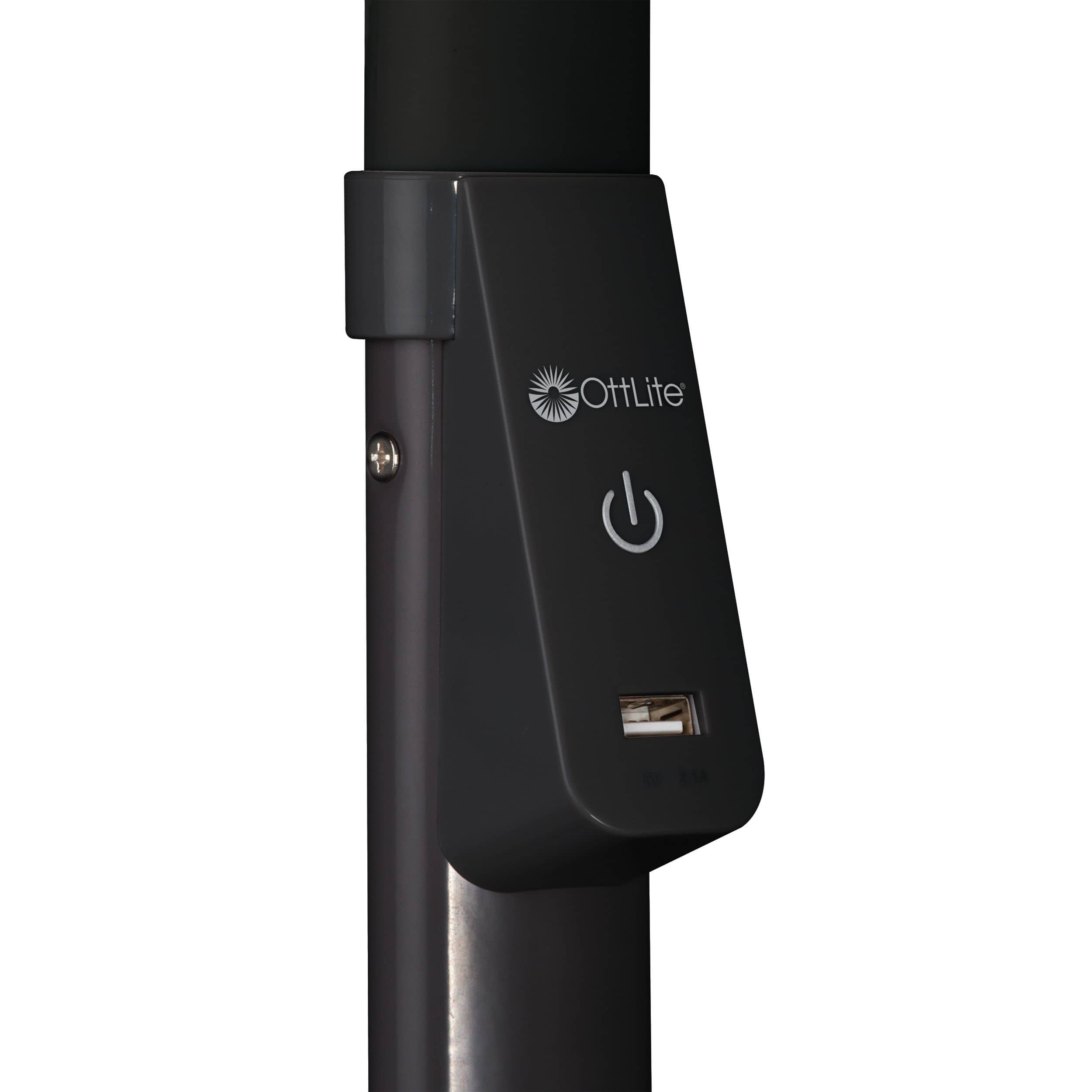 OttLite Black Dual Shade LED Floor Lamp with USB Charging Station