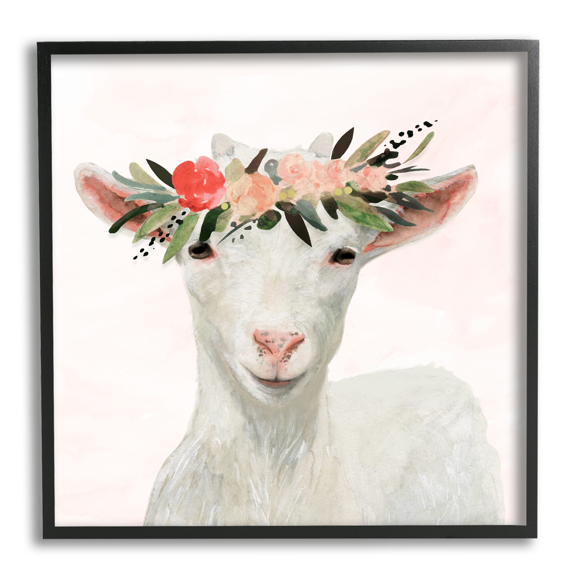 Stupell Industries Springtime Flower Crown Baby Goat Wall Accent with Frame