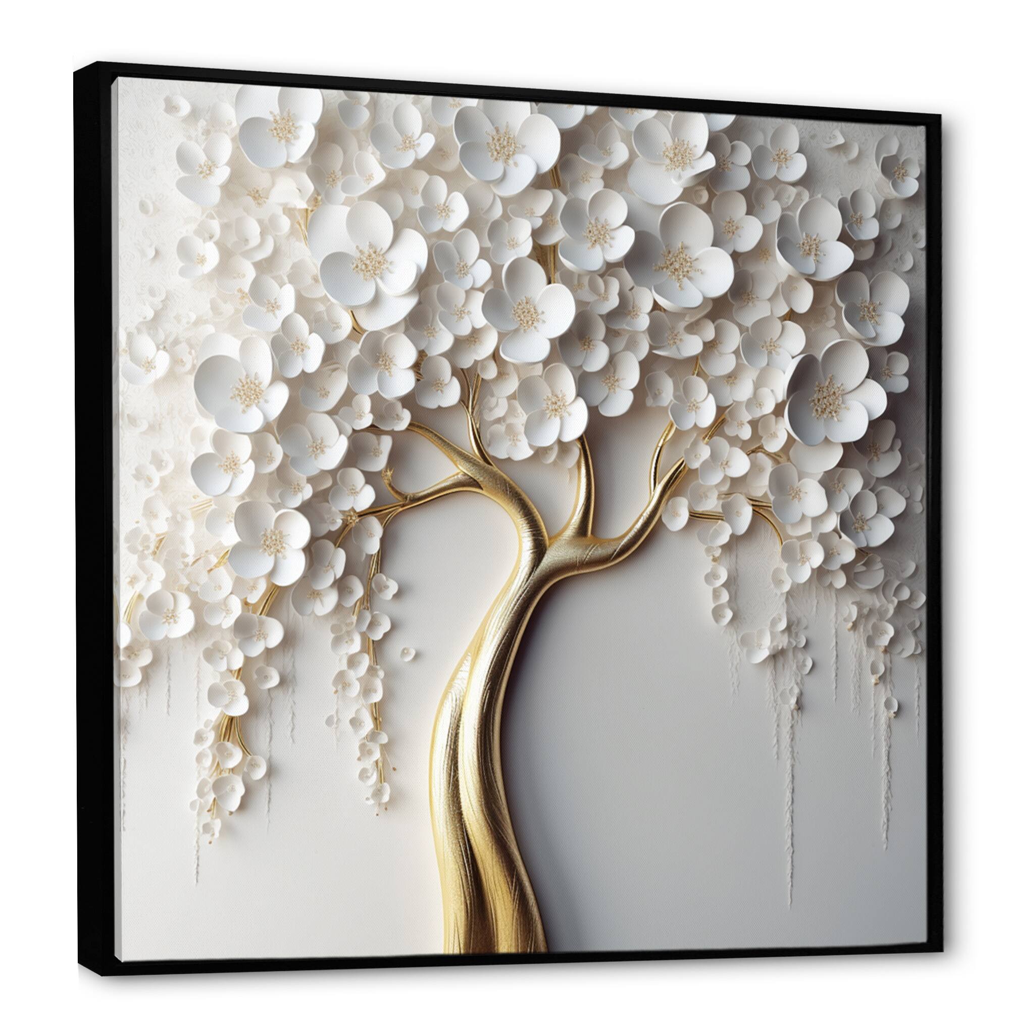 Designart "White Orchid Tree Garden Of Branches Vii" Tree Floral Framed Wall Art For Living Room