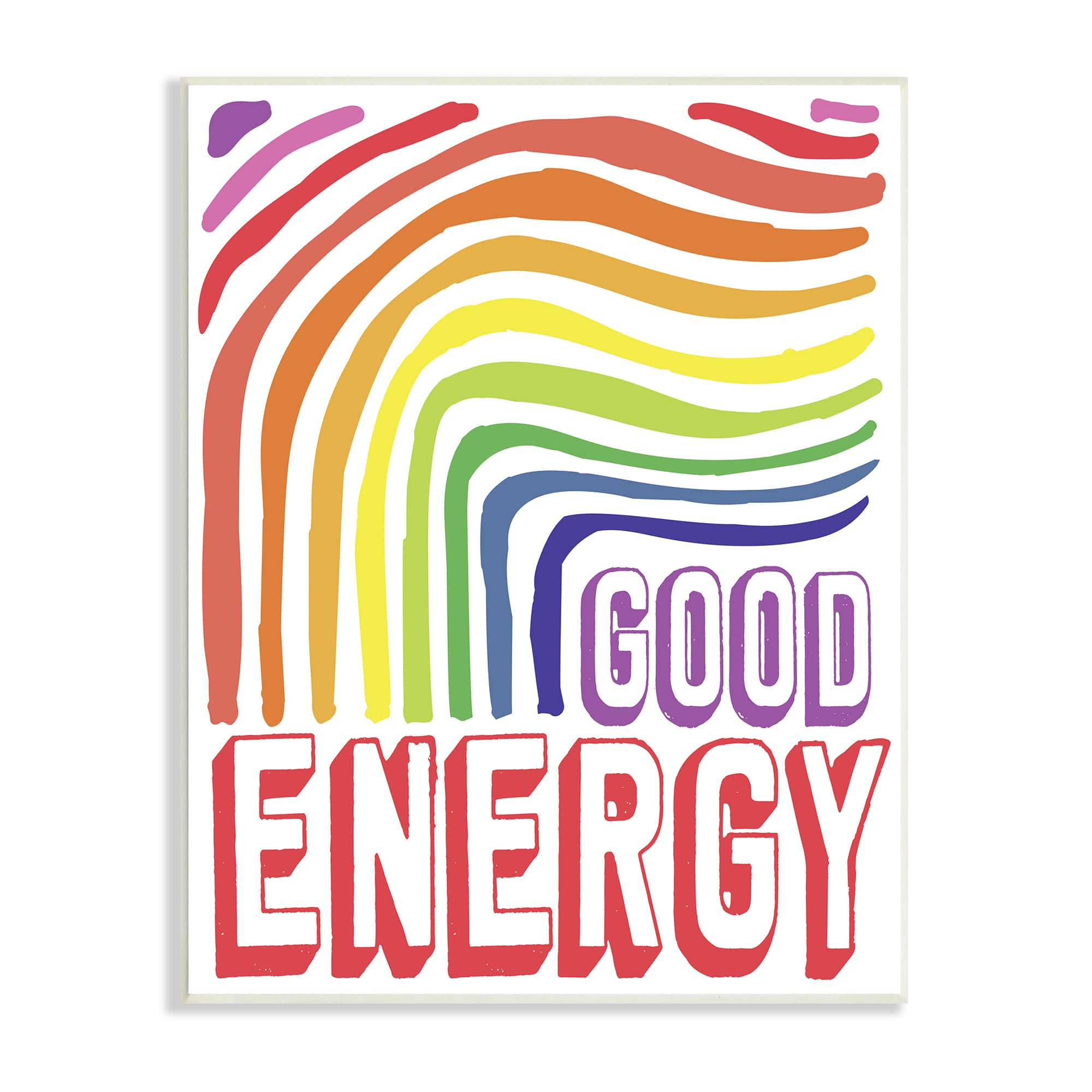 Stupell Industries Good Energy Phrase Abstract Rainbow Waves Bold Typography Wall Plaque