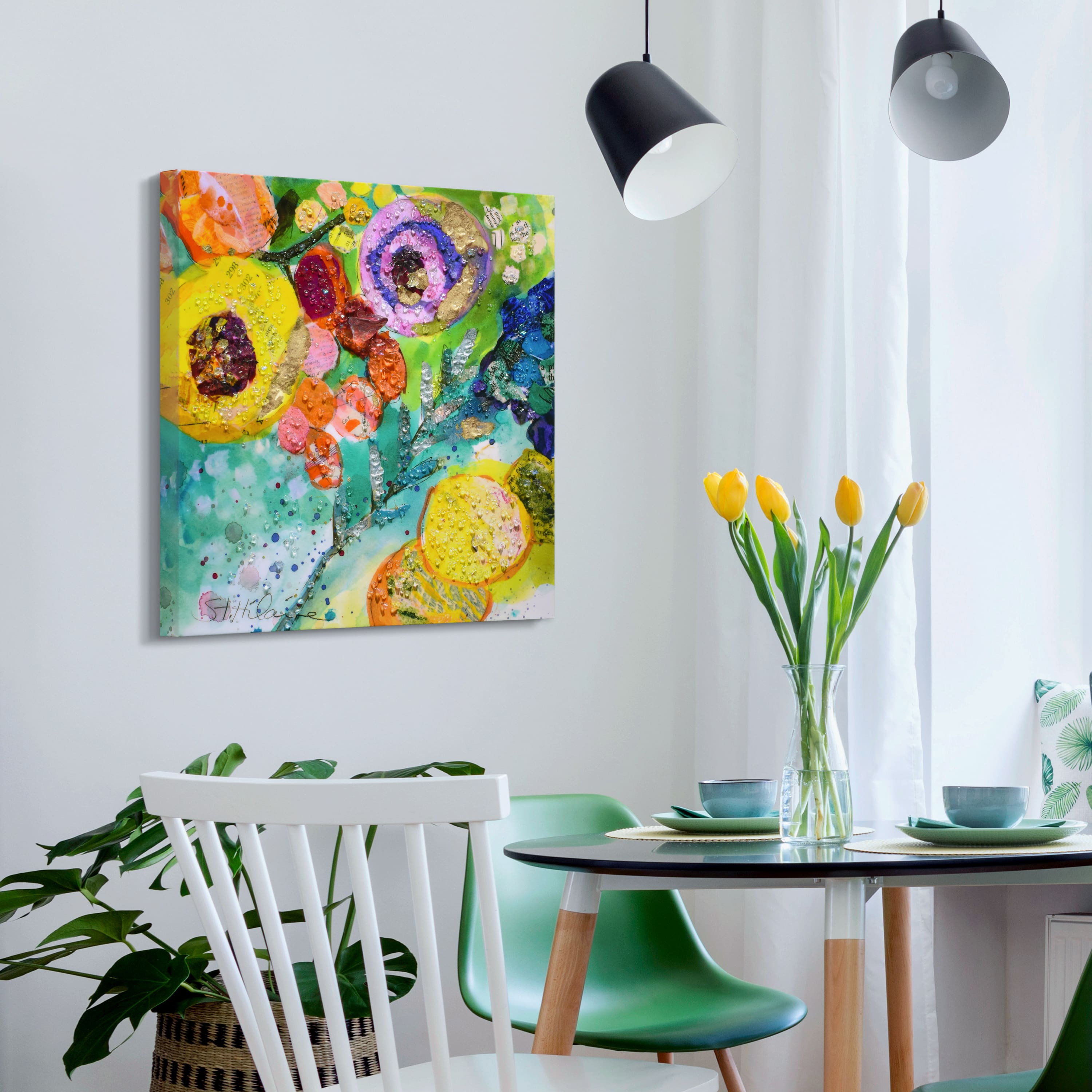 Empire Art Direct Arte De Crystallus 24" x 24" Floral Radiance II Crystal Epoxy Wrapped Acrylic Shards Abstract Canvas Wall Art