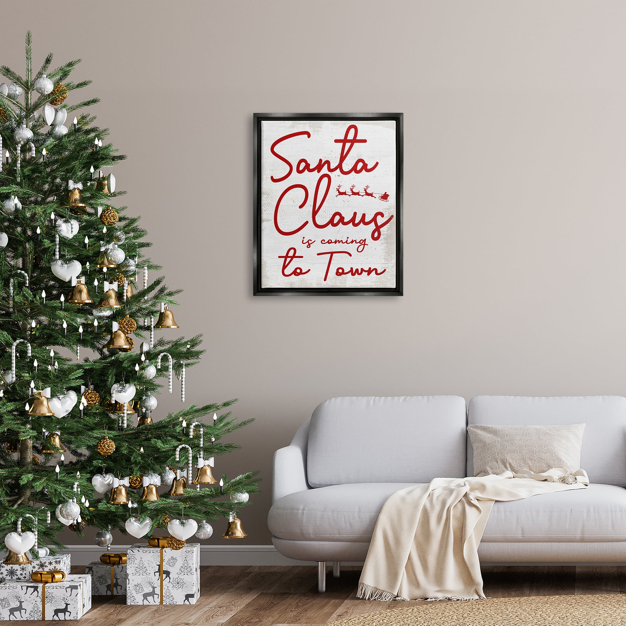 Stupell Industries Santa Claus Coming to Town Phrase Framed Floater Canvas Wall Art