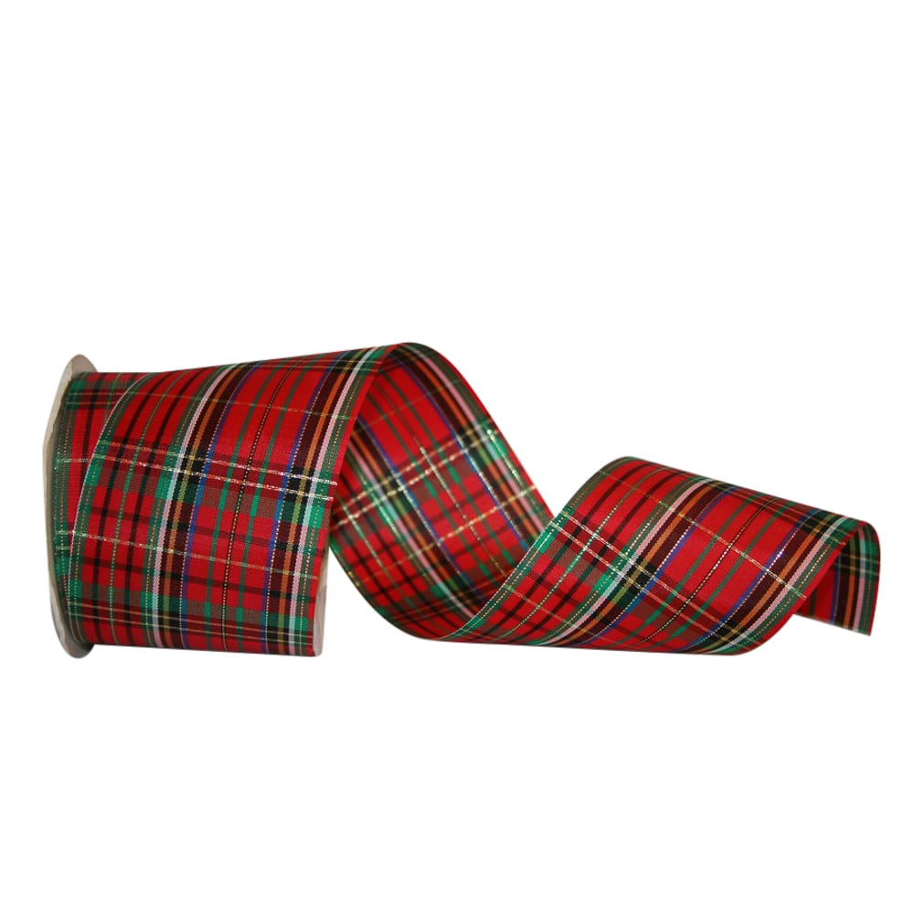 JAM Paper 2.5" x 25yd. Metallic Wired Heatherton Plaid Ribbon