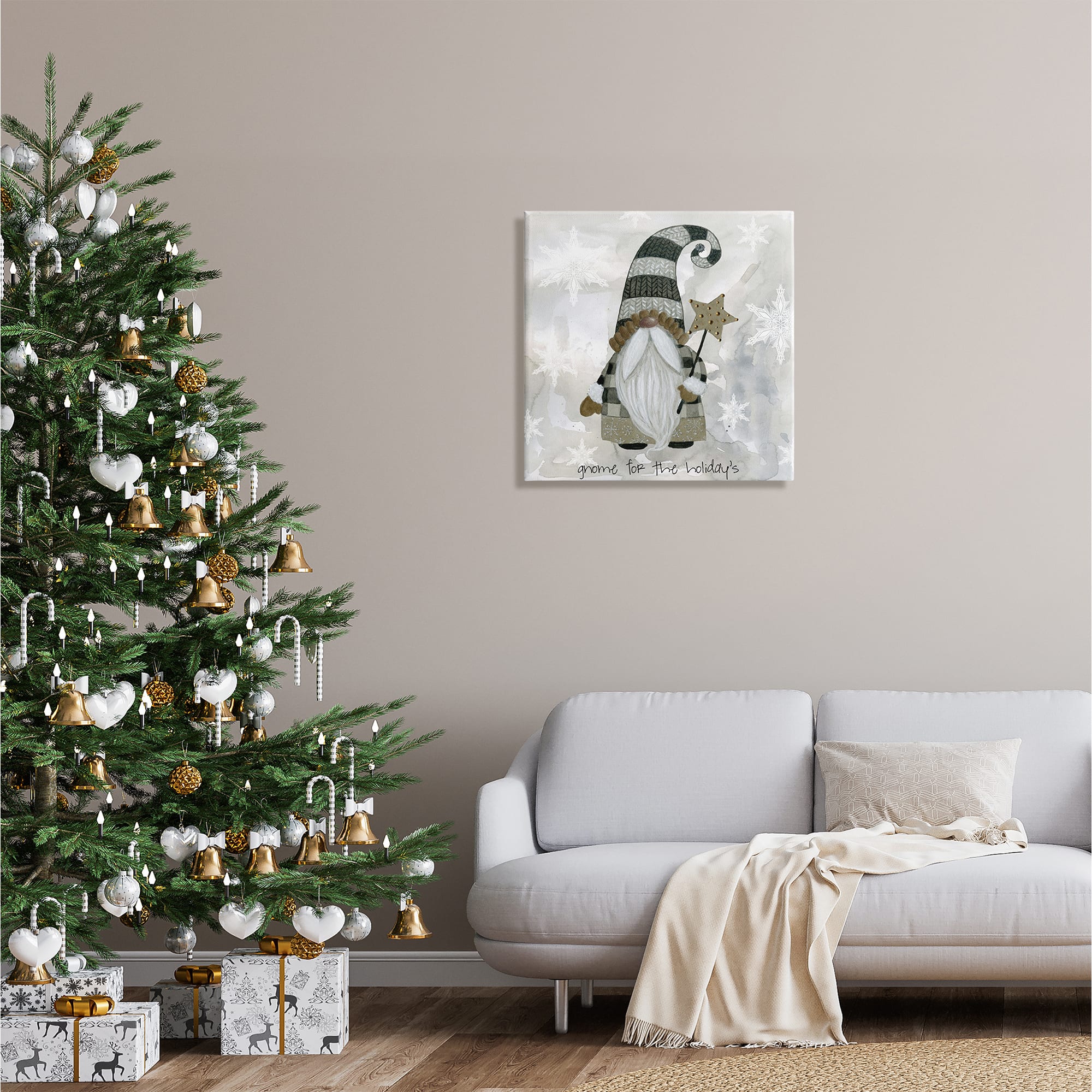 Stupell Industries Gnome For Holidays Snowflakes Canvas Wall Art