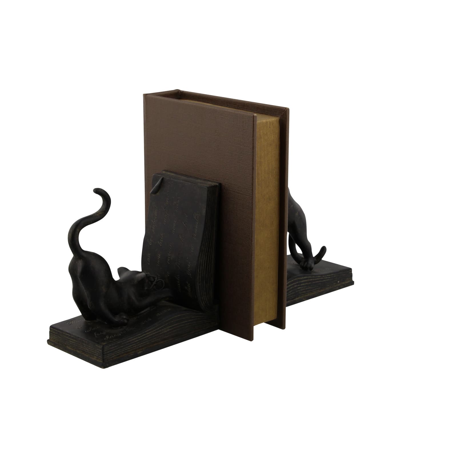 Black Polystone Eclectic Cat Bookends Set