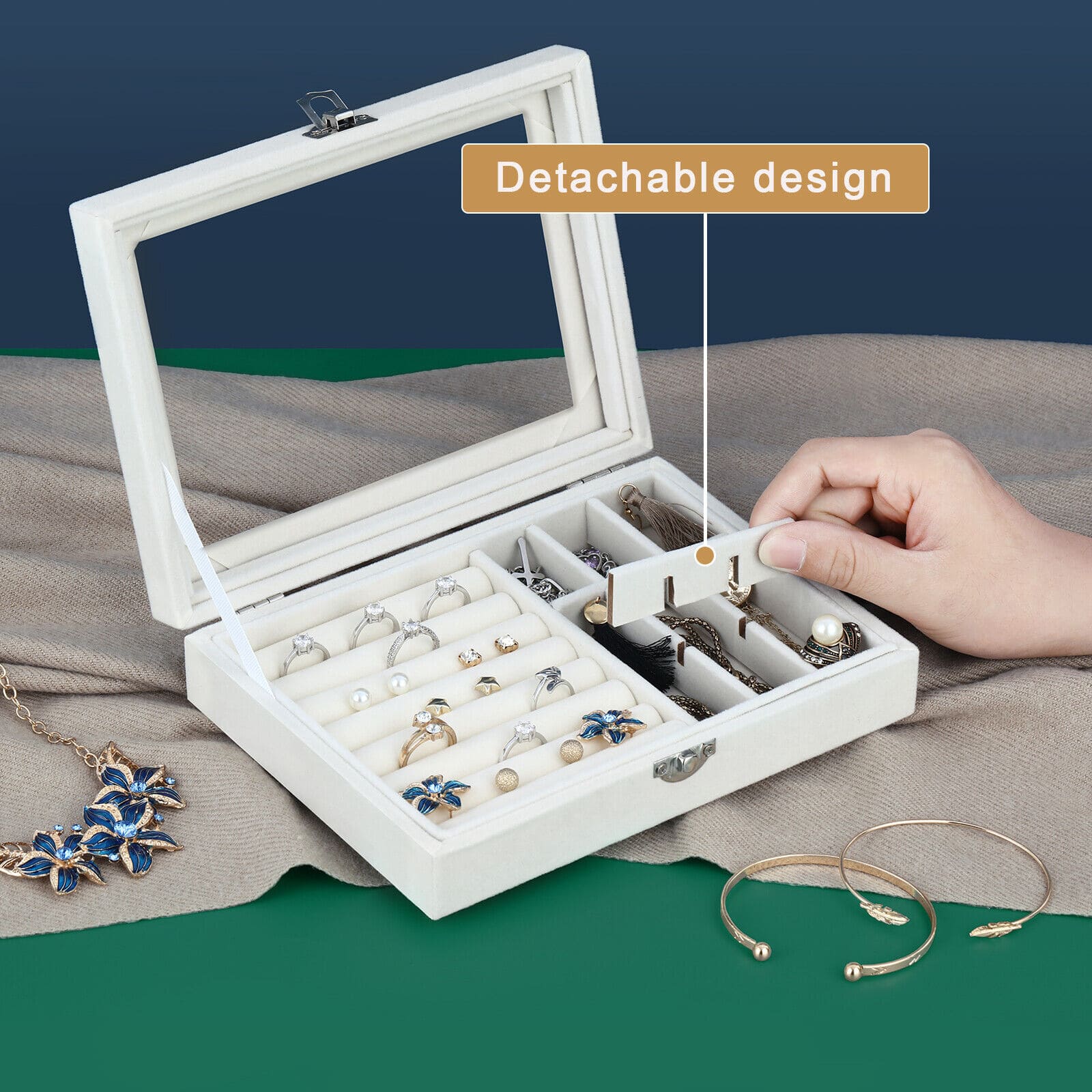 NEX™ 8" White Velvet Jewelry Organizer For Earring and Rings