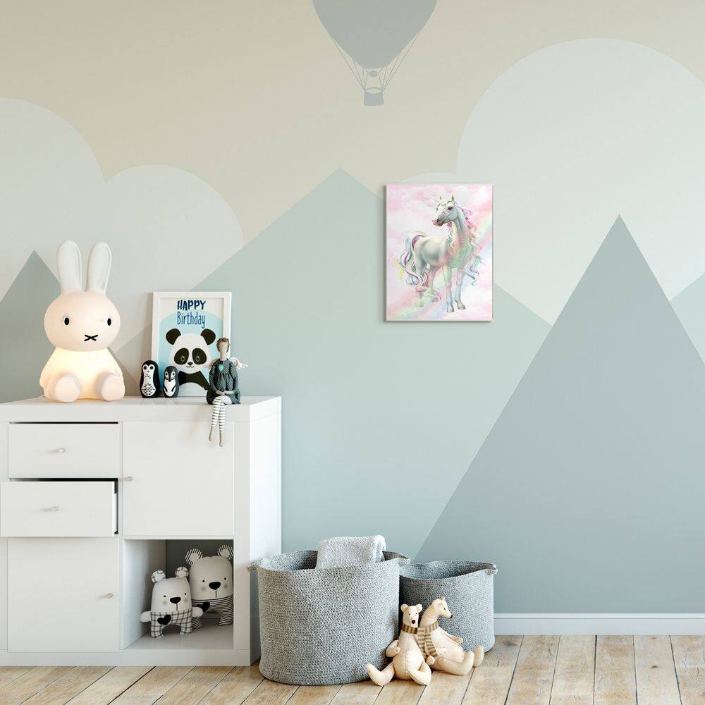 Stupell Industries Unicorn Rainbow Clouds Pink Children's Dream Fantasy Wood Wall Plaque