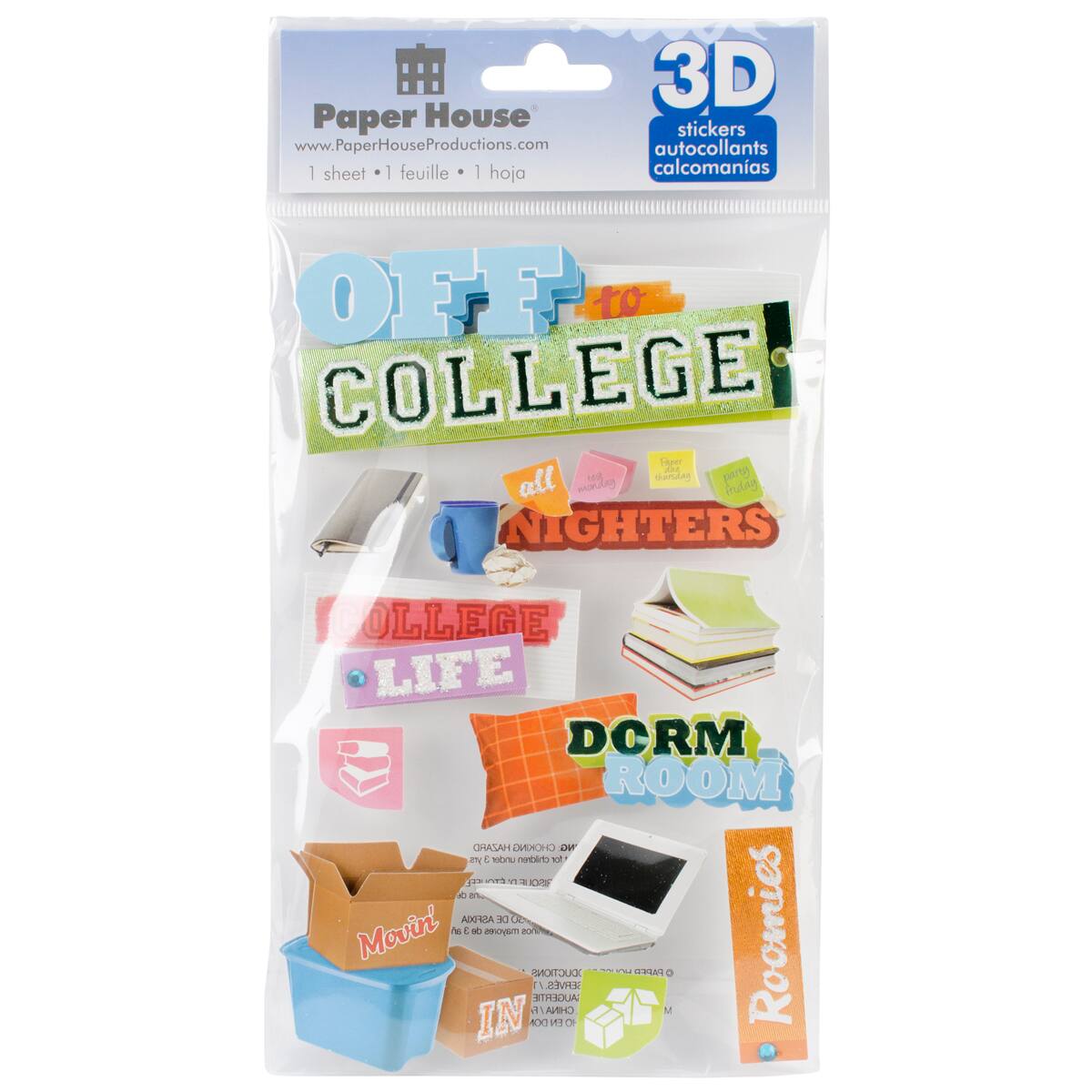 Paper House® Off To College 3D Stickers