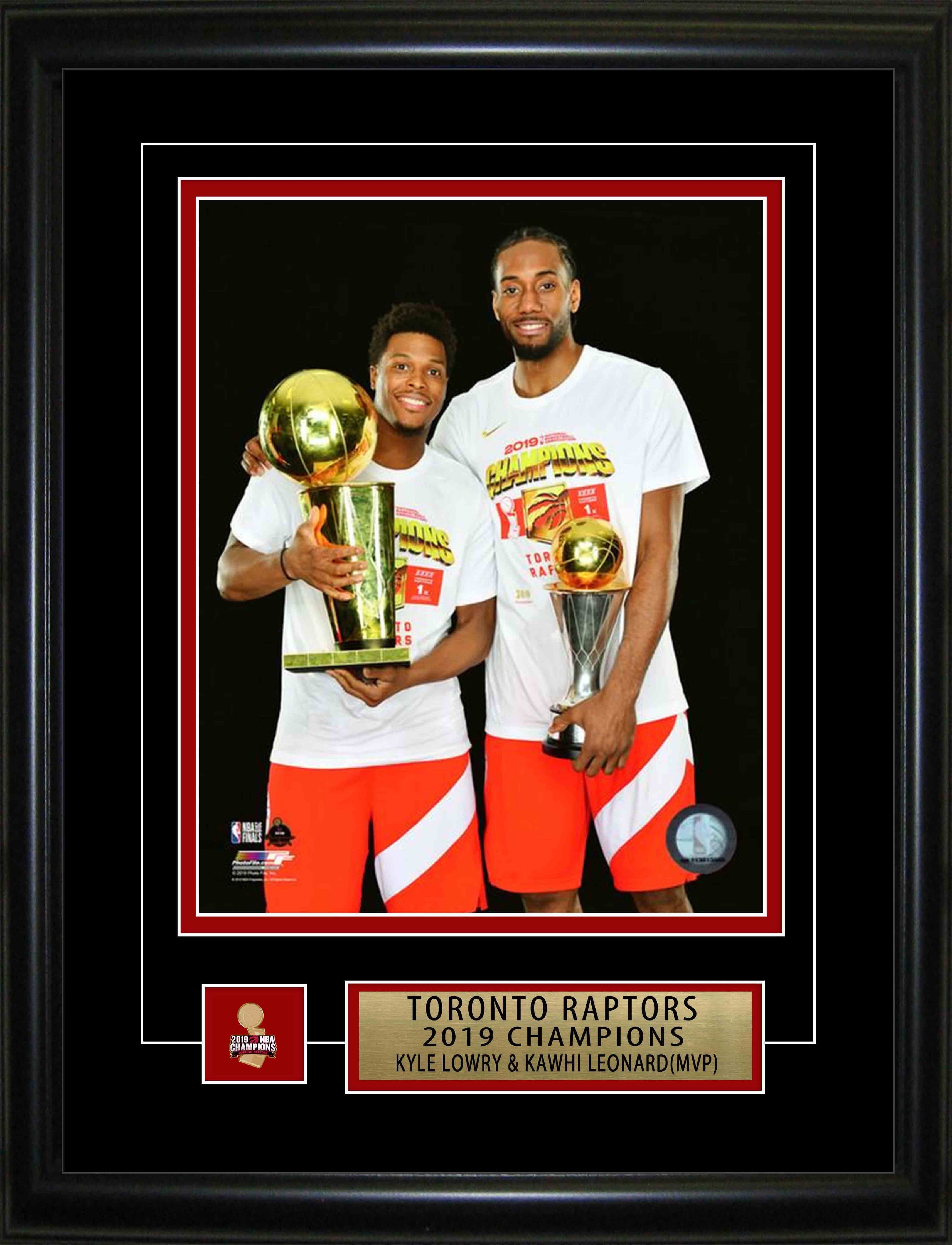 Kyle Lowry and Kawhi Leonard Toronto Raptors Framed 8" x 10" 2019 World Champion Holding Both Trophies P