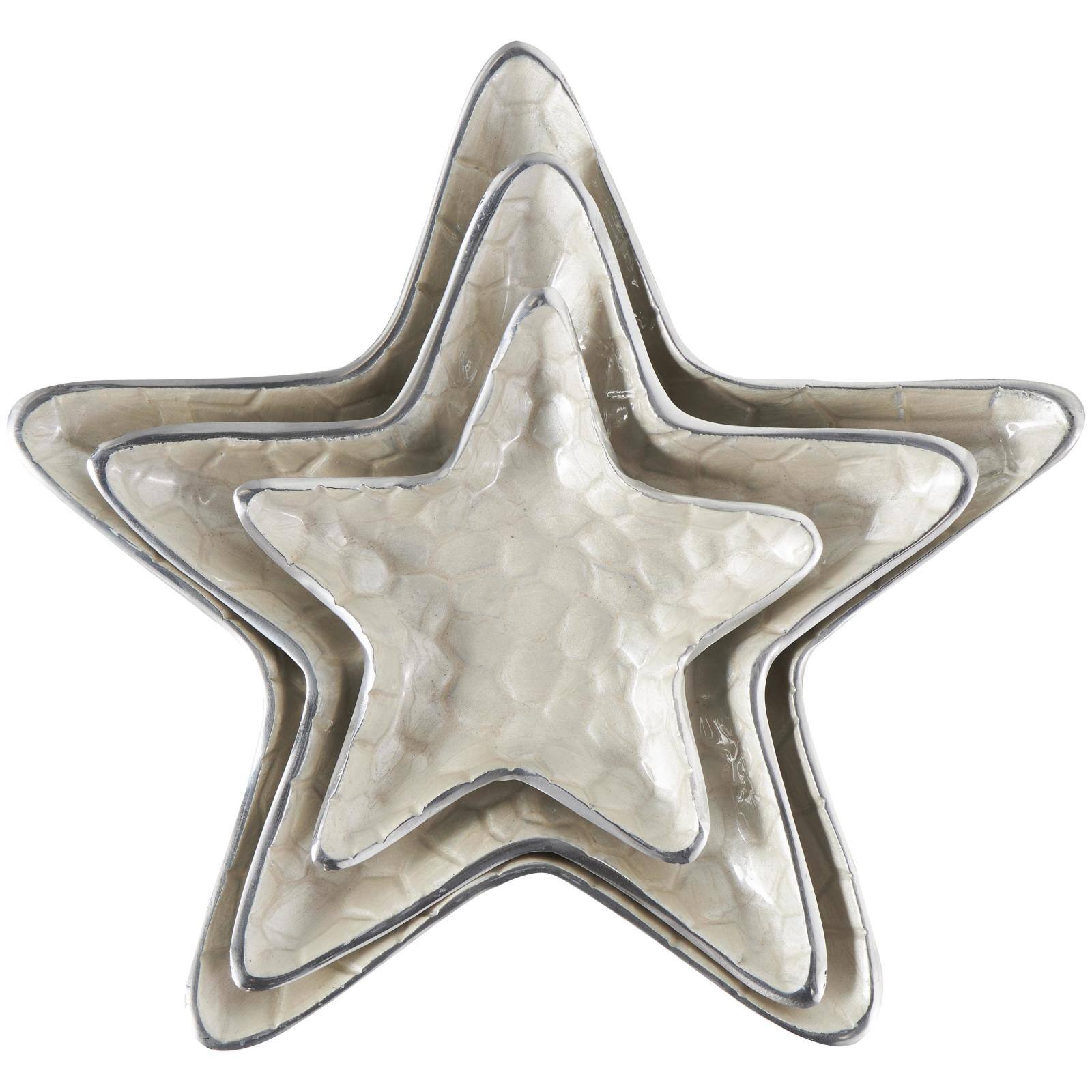 White & Silver Handmade Starfish Enameled Aluminum Decorative Bowl Set