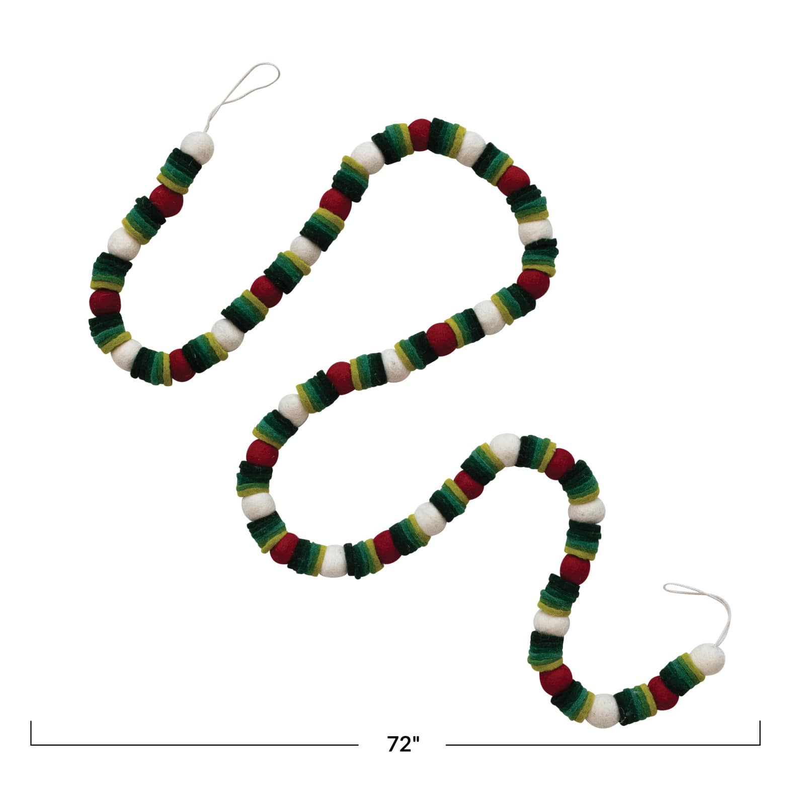 Hello Honey® 6ft. Red, Green & Cream Ball & Disc Handmade Wool Felt Garland