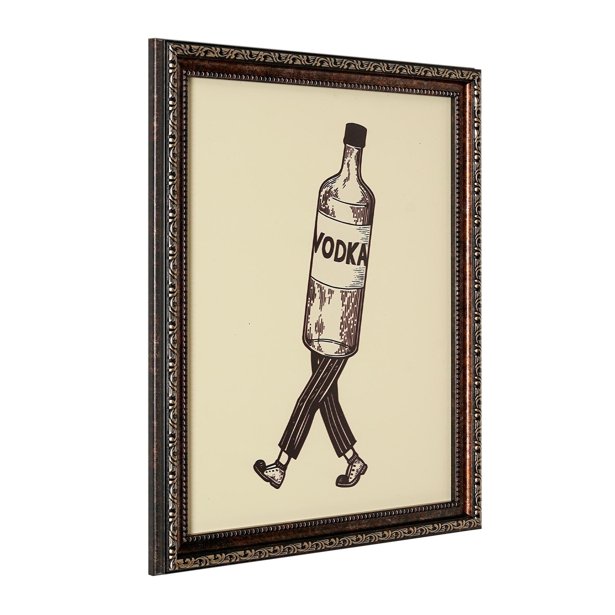 American Art Decor Walking Vodka Printed Glass Framed Wall Decor